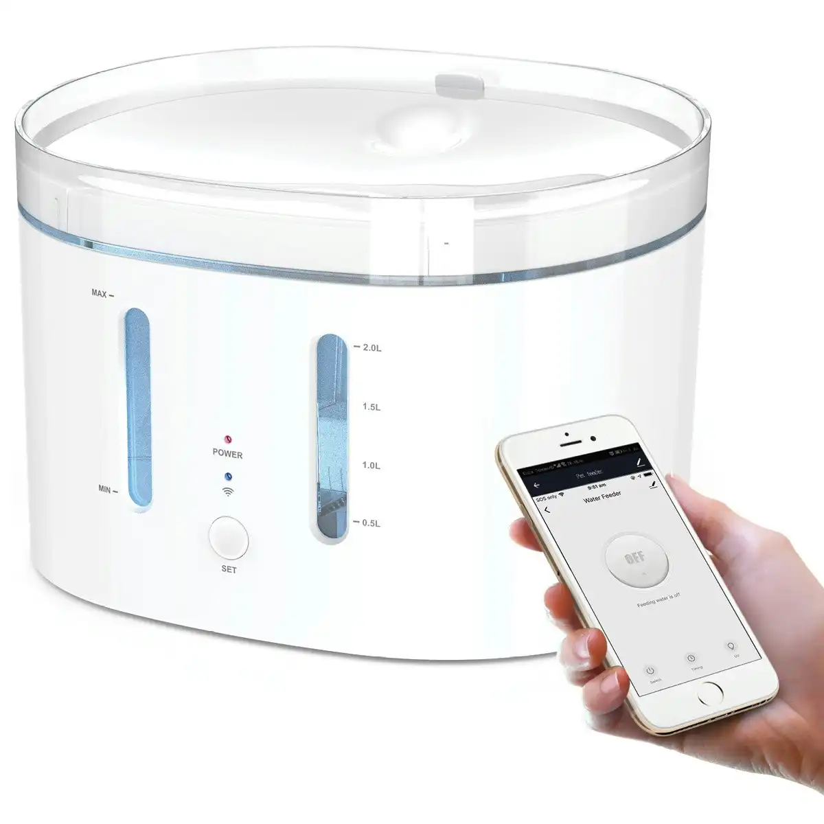 Tech4Pets 2L Smart Pet Water Fountain with UV Light Sterilization, App Control