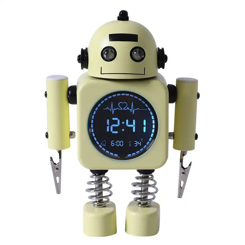 Laser Kids Digital Robot Alarm Clock Yellow - Time Date and Temperature