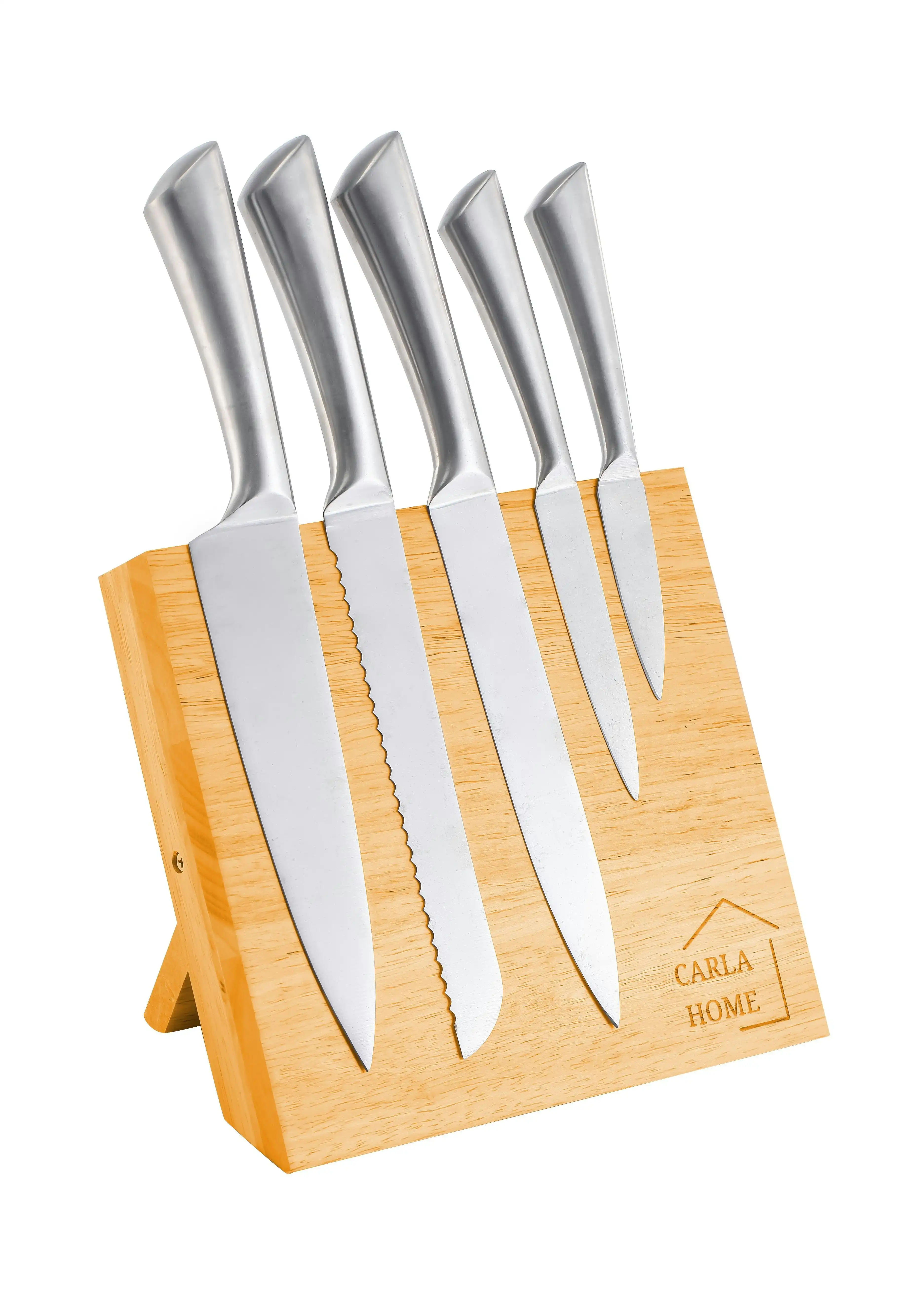 Carla Home Natural Bamboo Magnetic Knife Block Holder with Strong Magnets for Home Kitchen Storage & Organisation
