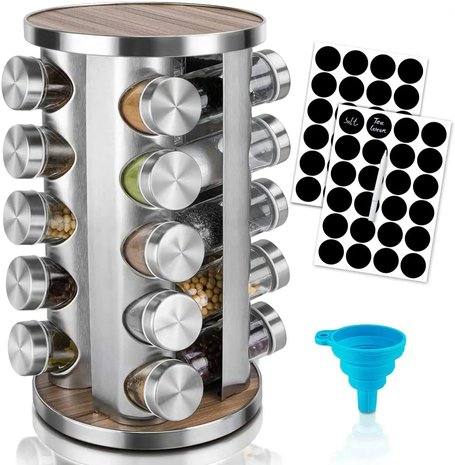 VIKUS Rotating Spice Rack Organizer with 20 Pieces Jars for Kitchen