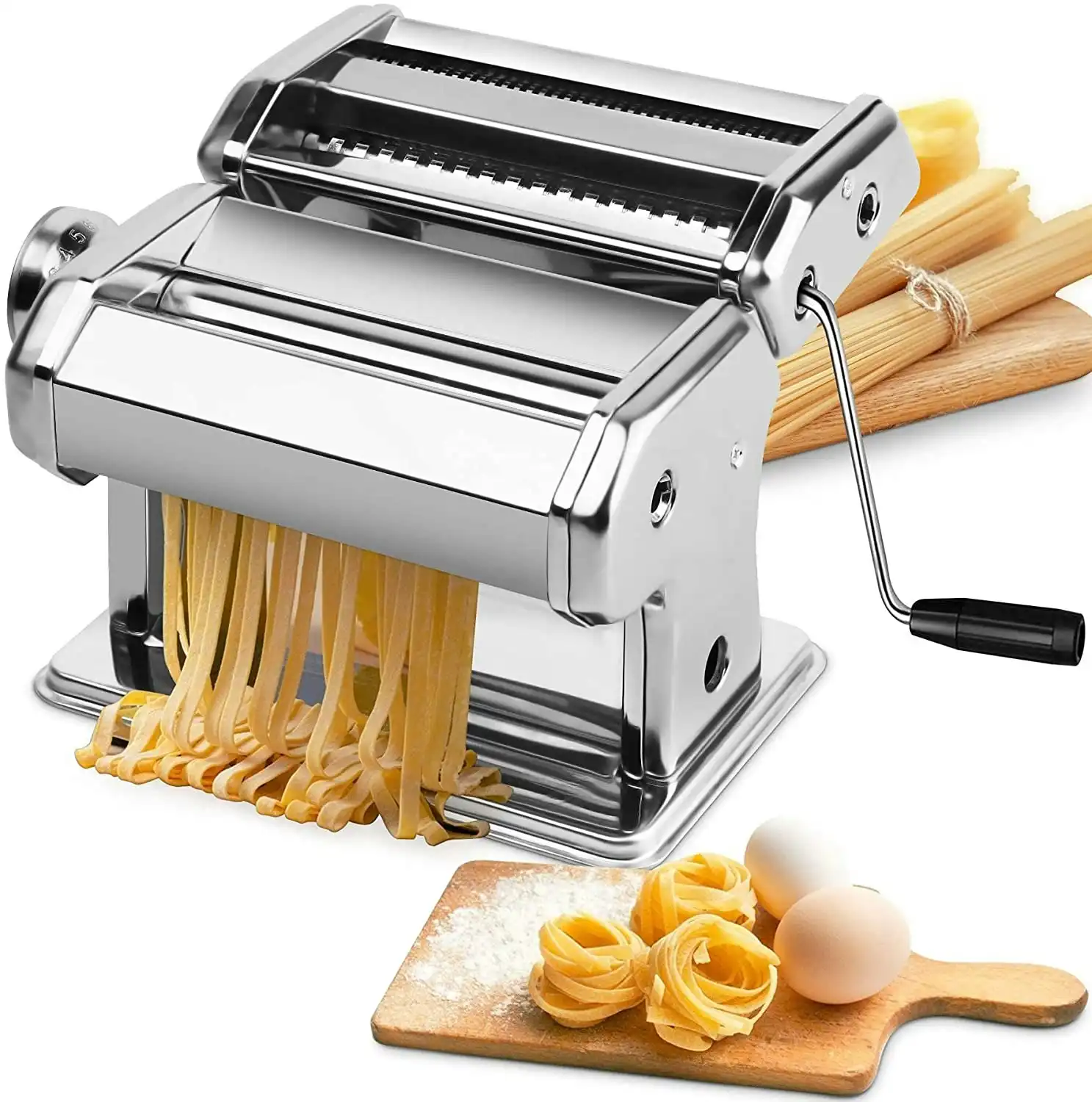 VIKUS Pasta Maker â€“ Manual Steel Machine with 8 Adjustable Thickness Settings