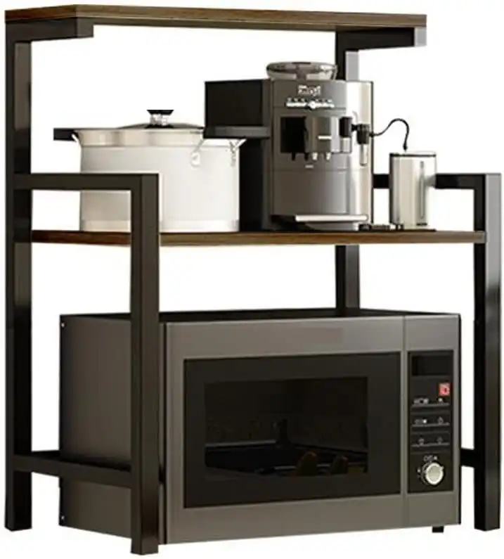 3 Tier Microwave Oven Rack, Stainless Steel, Wooden & Metal Rack