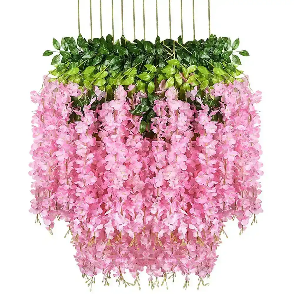 12Pcs Artificial Hanging Silk Garland Vine Flowers  Pink