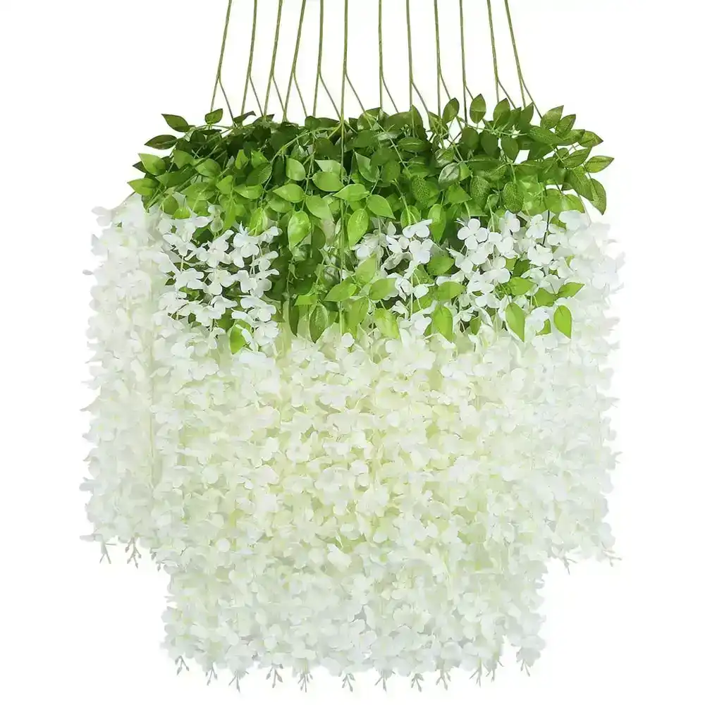 12Pcs Artificial Hanging Silk Garland Vine Flowers White