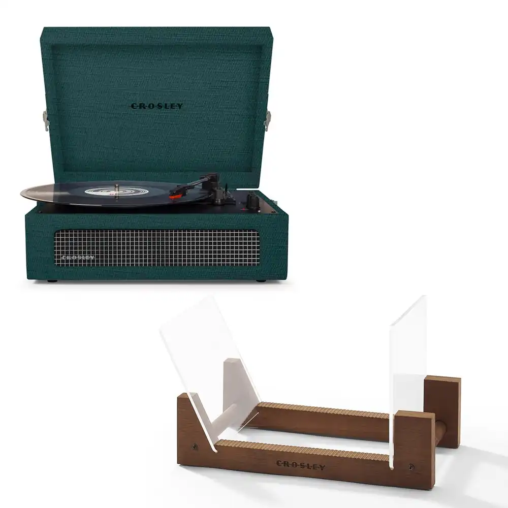 Crosley Voyager Bluetooth Portable Turntable - Dark Aegean + Bundled Crosley Record Storage Display Stand