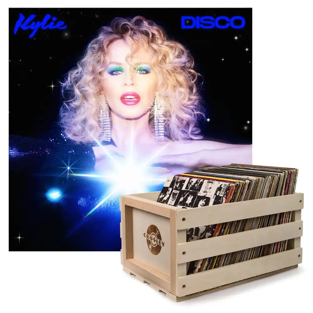 Crosley Record Storage Crate & Kylie Disco - Black Vinyl Album Bundle