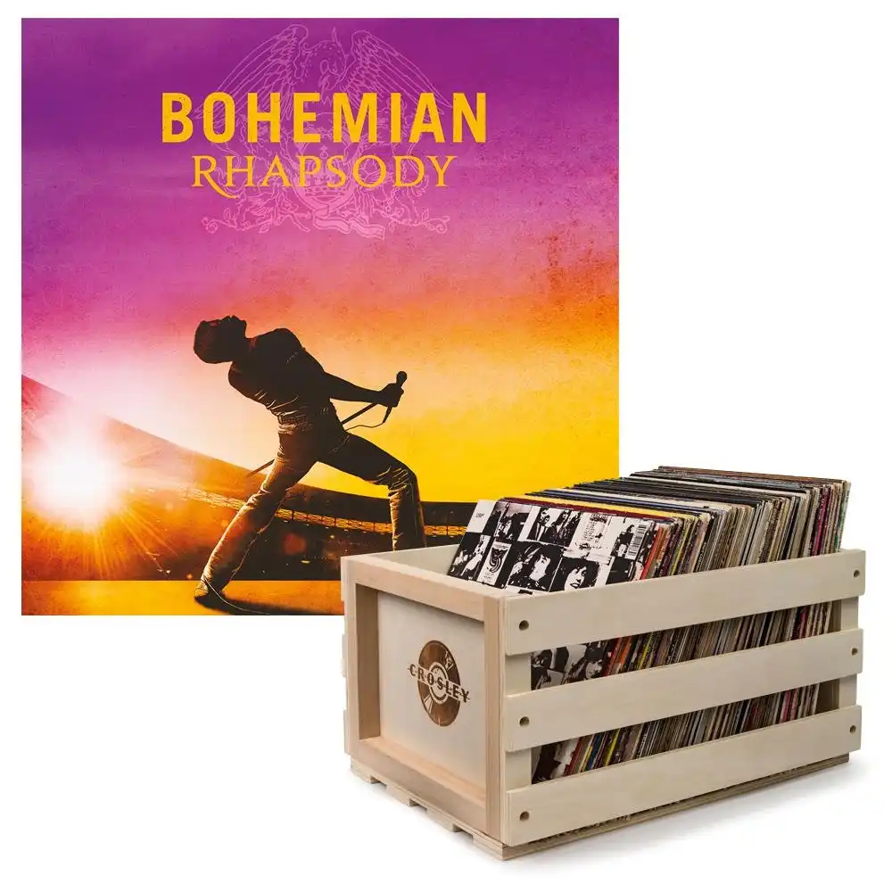 Crosley Record Storage Crate & Queen - Bohmian Rhapsody - Double Vinyl Album Bundle