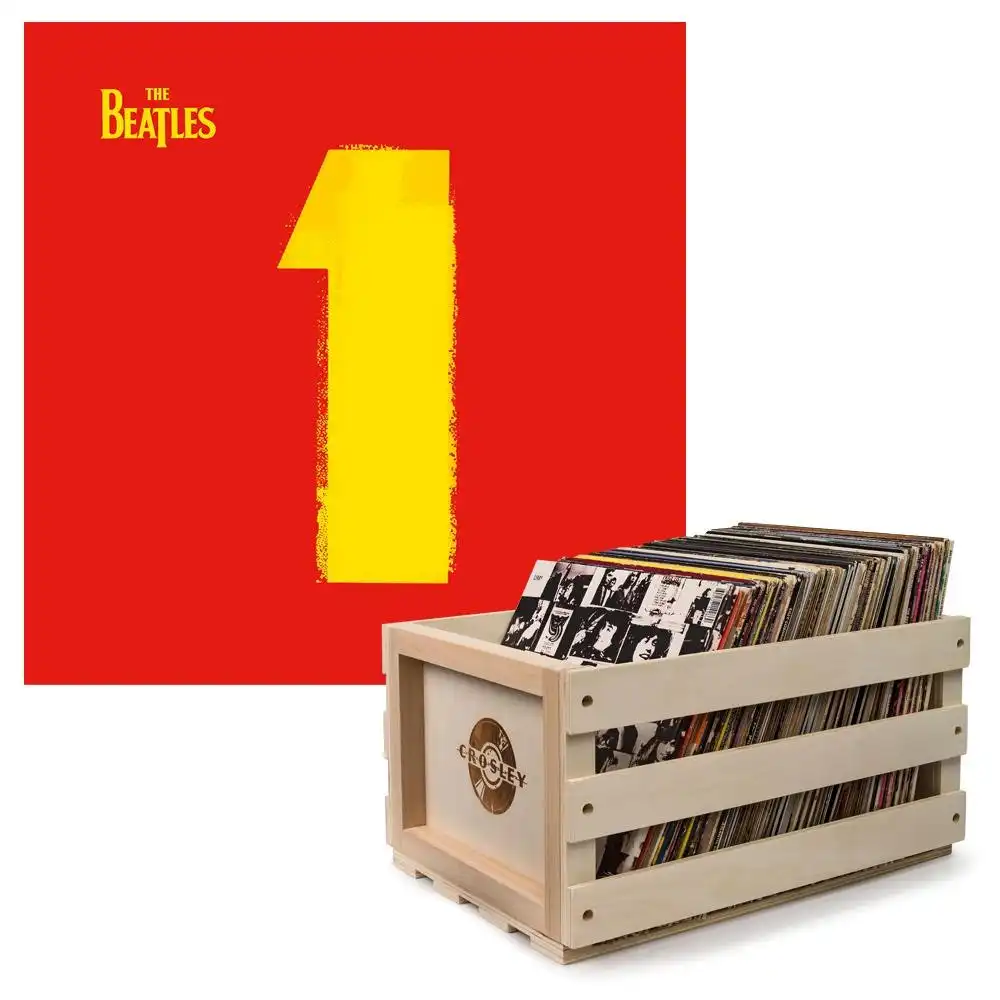 Crosley Record Storage Crate & The Beatles - 1 - Double Vinyl Album Bundle