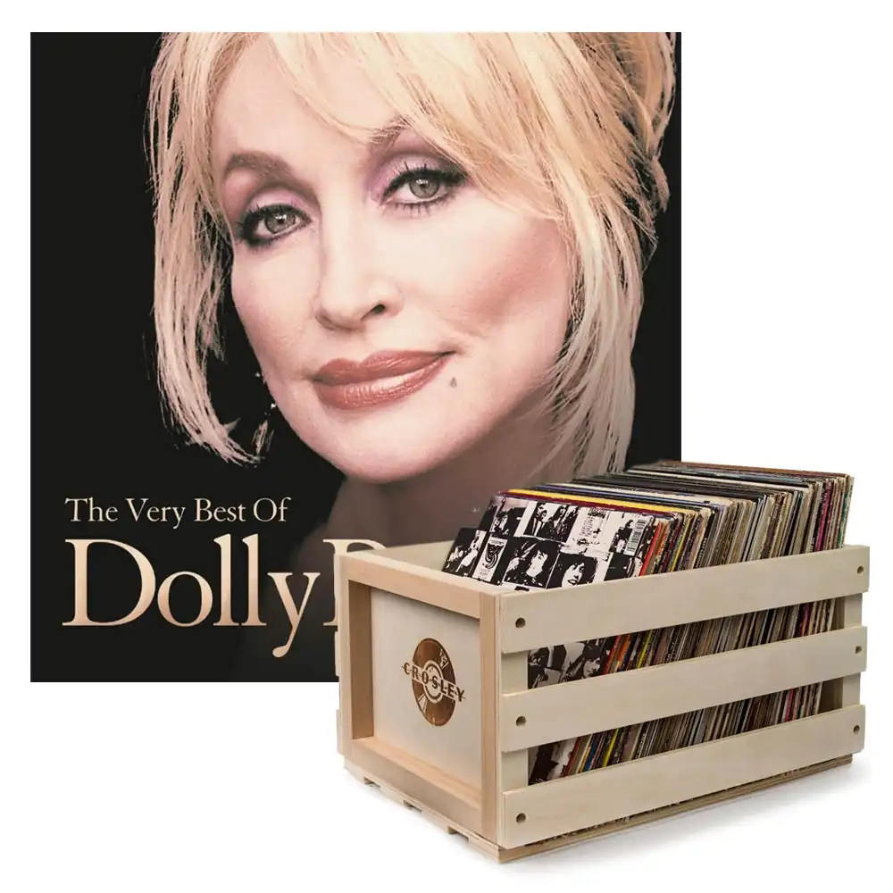 Crosley Record Storage Crate Dolly Parton The Very Best Of Dolly Parton Vinyl Album Bundle