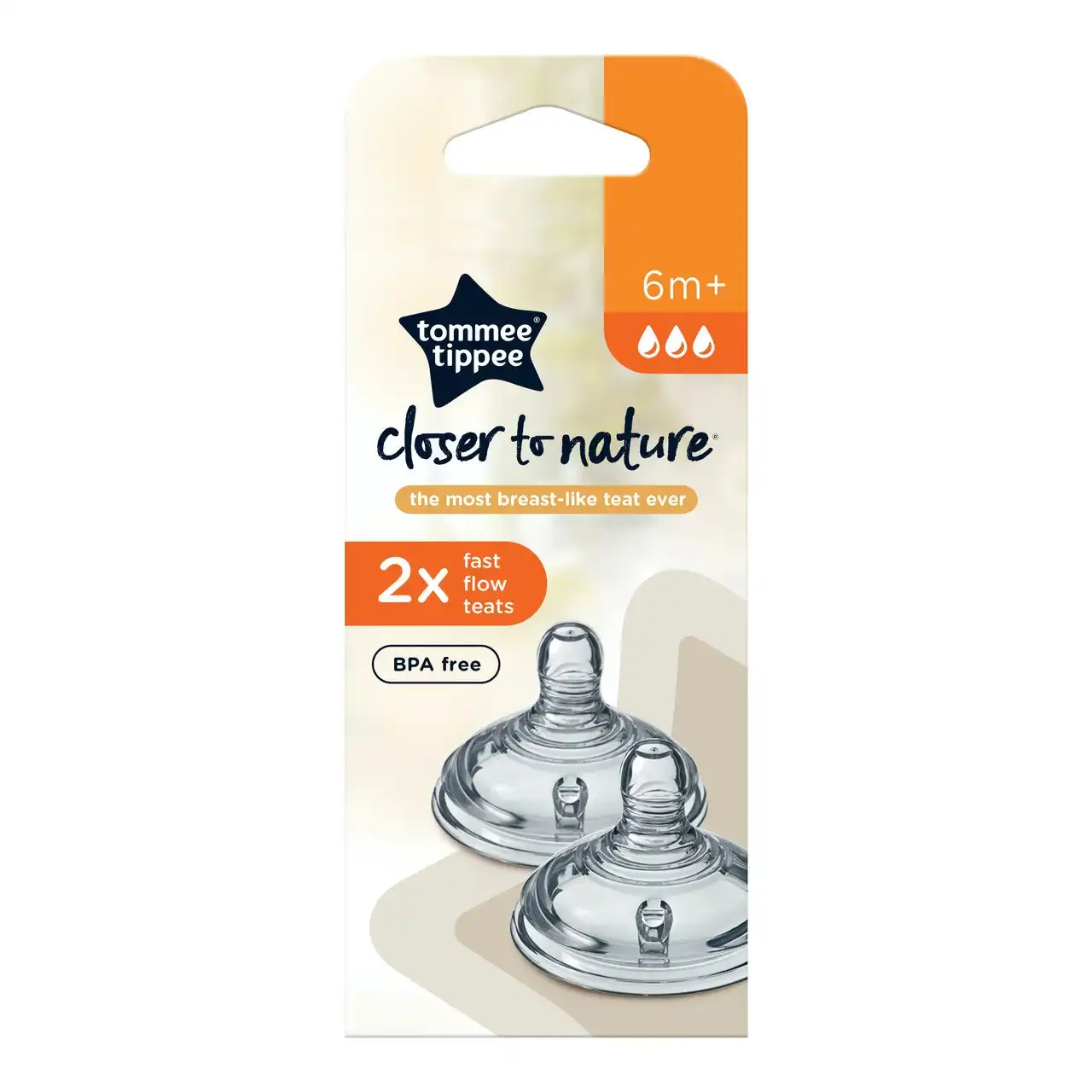 Tommee Tippee Closer to Nature Baby Bottle Teats, Breast-like, Anti-colic Valve, Soft Silicone, Fast Flow, 6m+, 2 Pack