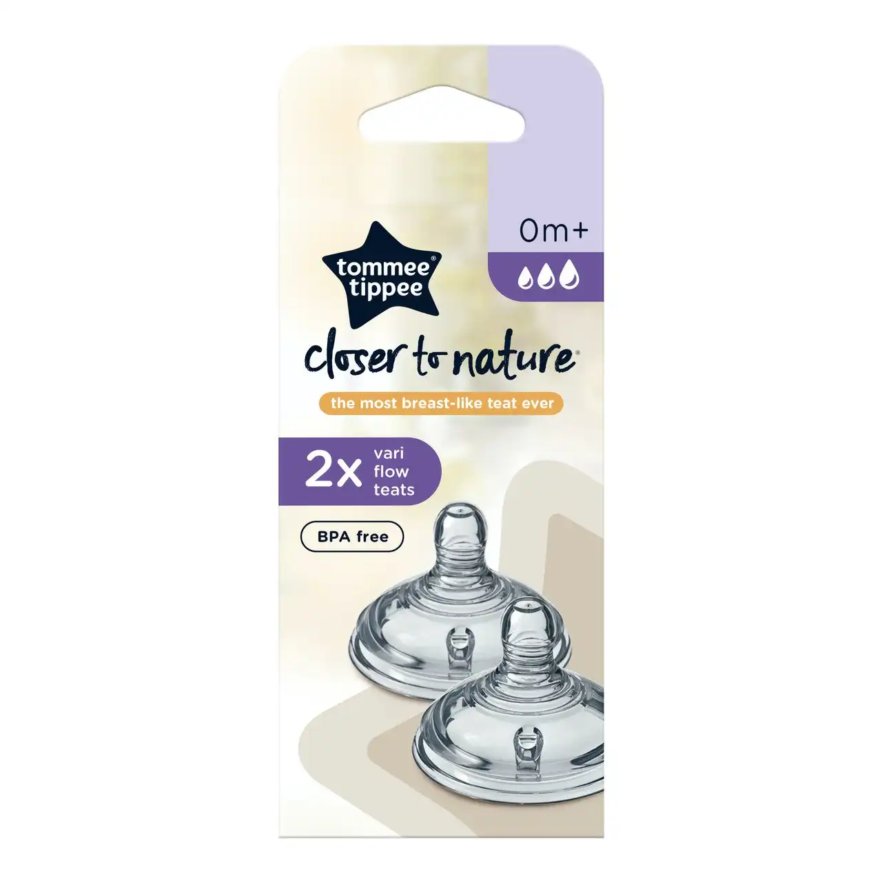 Tommee Tippee Closer to Nature Vari Flow Teats, 2 Pack, 0m+