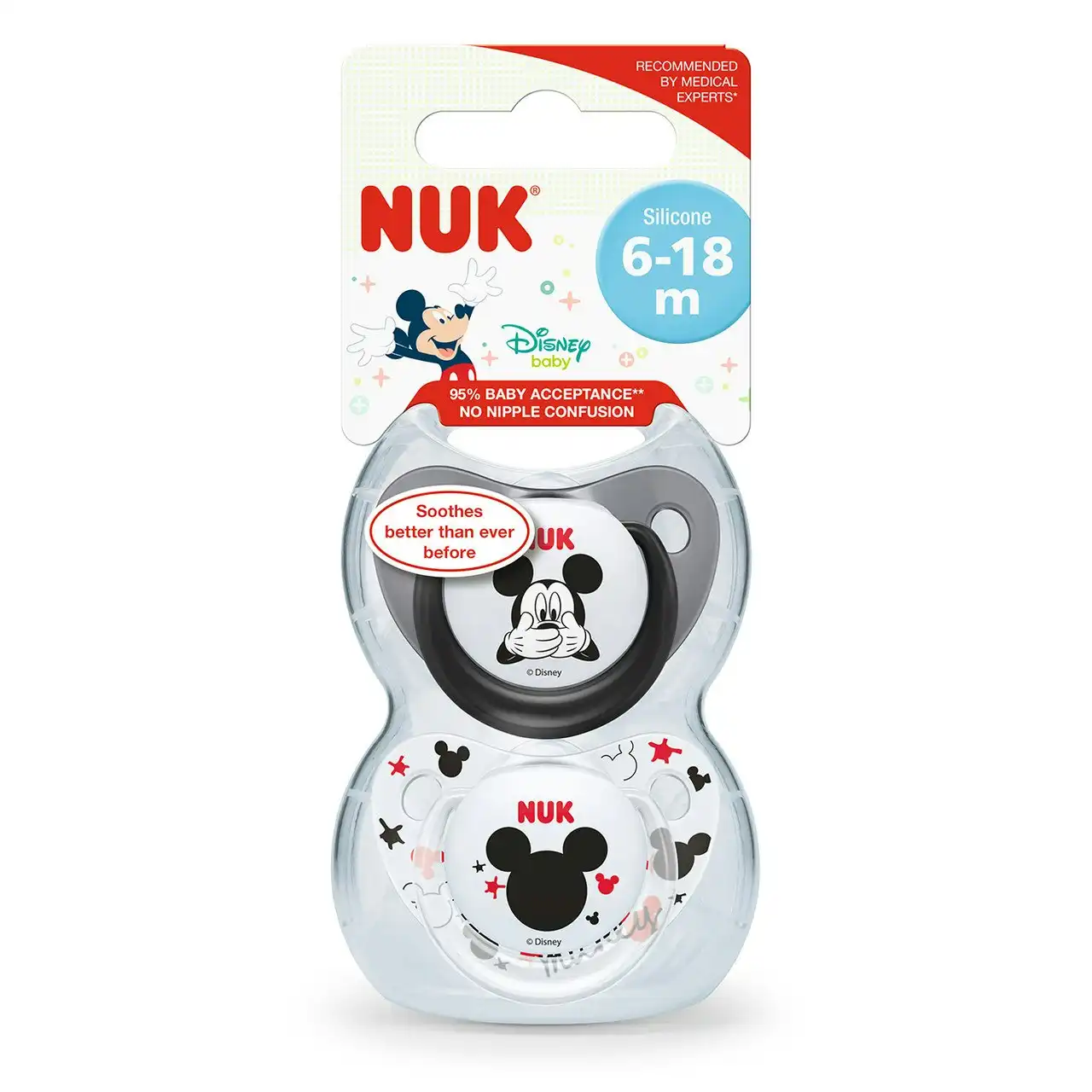 NUK Trendline BPA-Free Silicone Baby Dummy 6-18m, 2 Pack, Assorted Disney