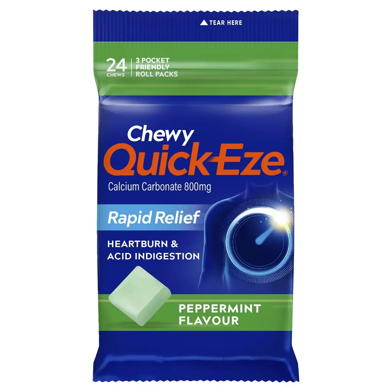 Quick Eze Peppermint Chewy Rapid Heartburn & Indigestion Relief 3x8 Pack