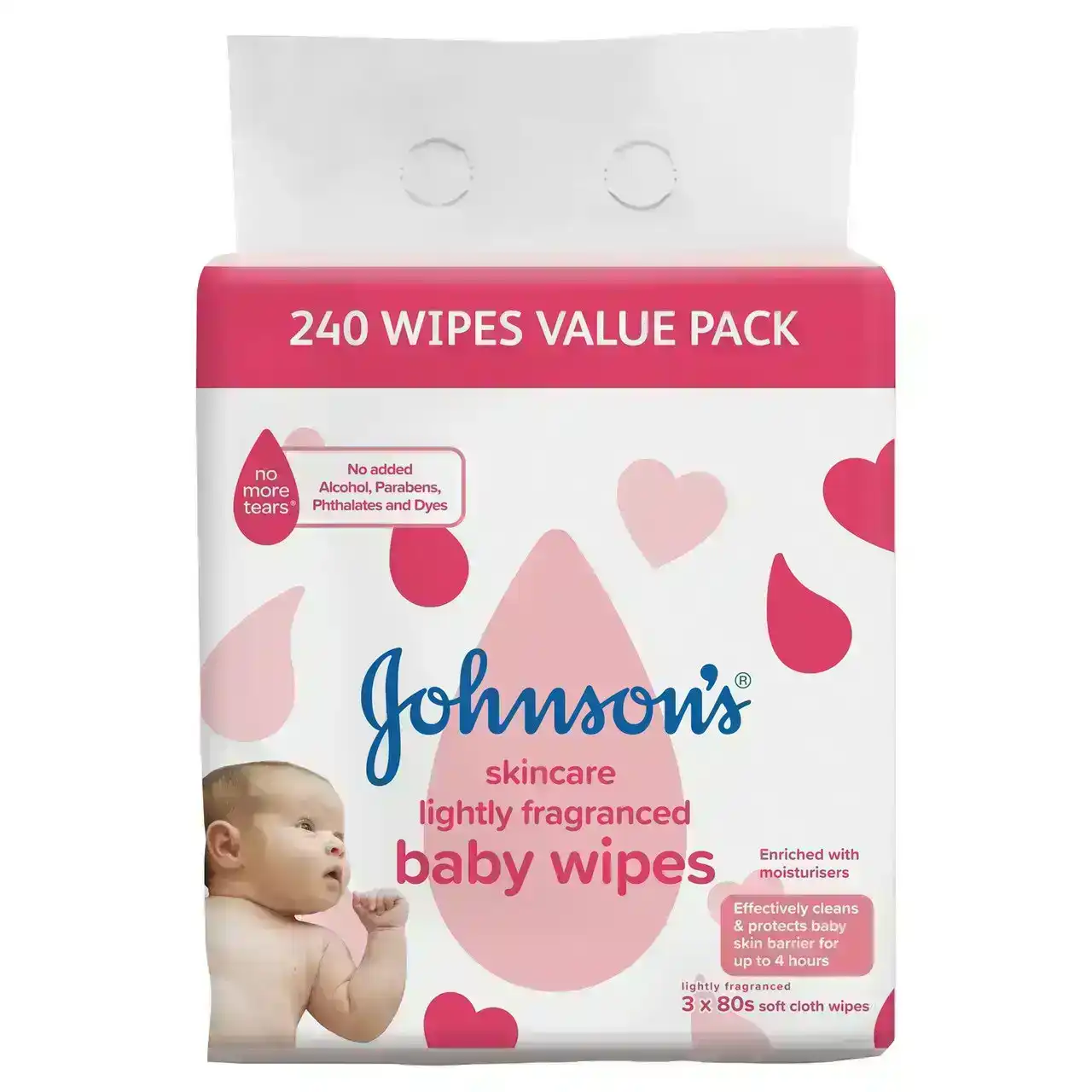 Johnson&#39;s Skincare Lightly Fragranced Baby Wipes 3 x 80 Pack