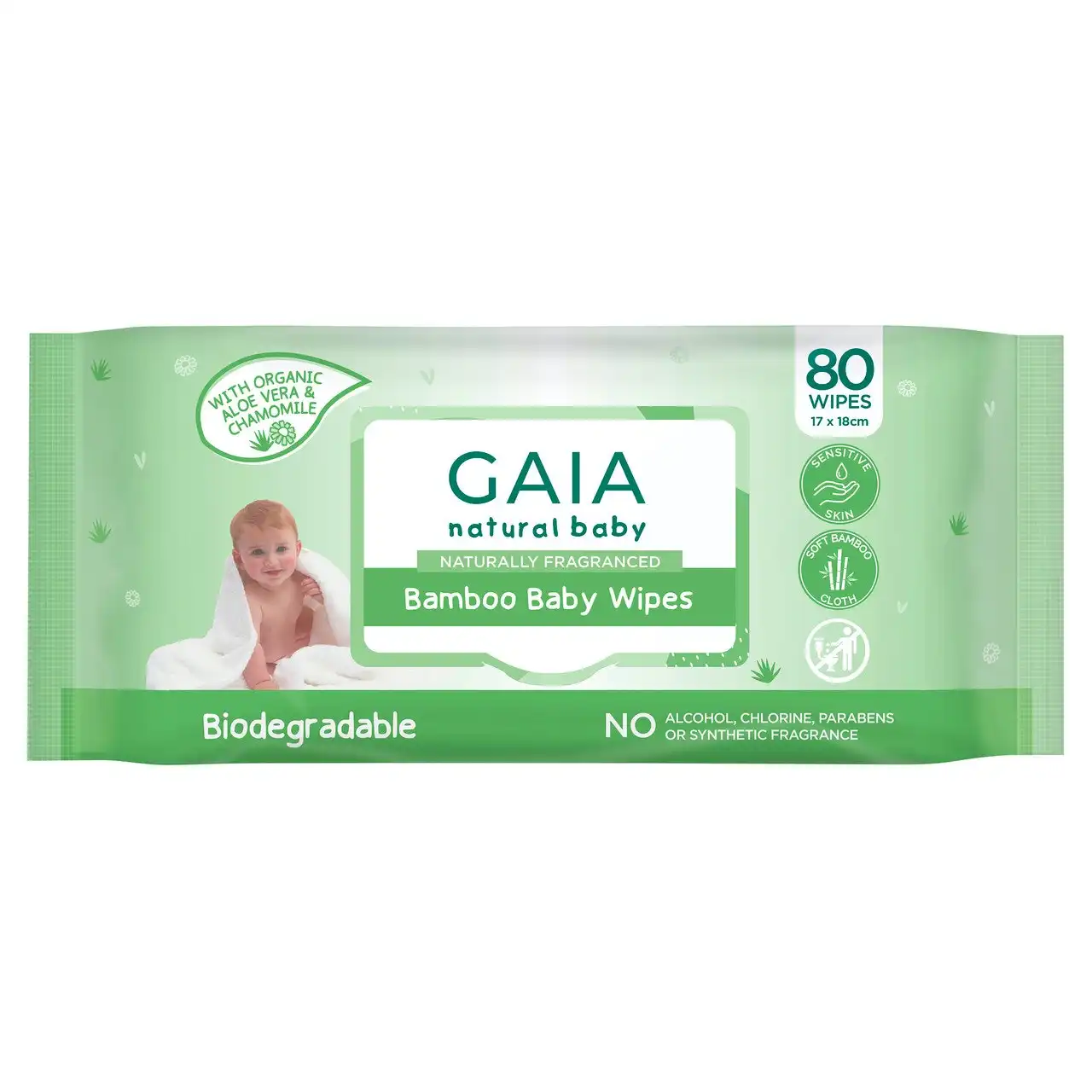 Gaia Natural Baby Bamboo Baby Wipes 80 Pack