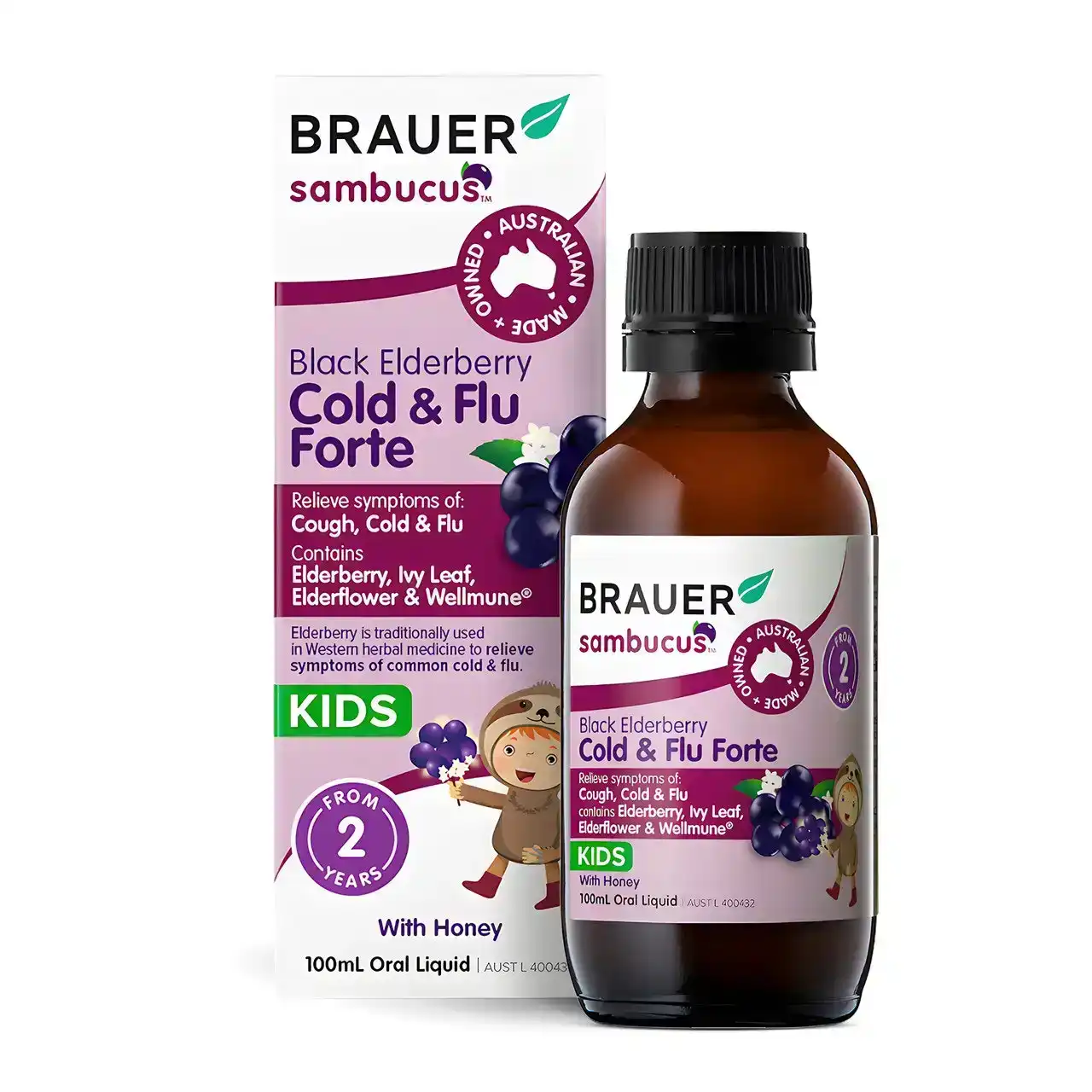 Brauer Black Elderberry Cold &amp; Flu Forte Kids 100ml