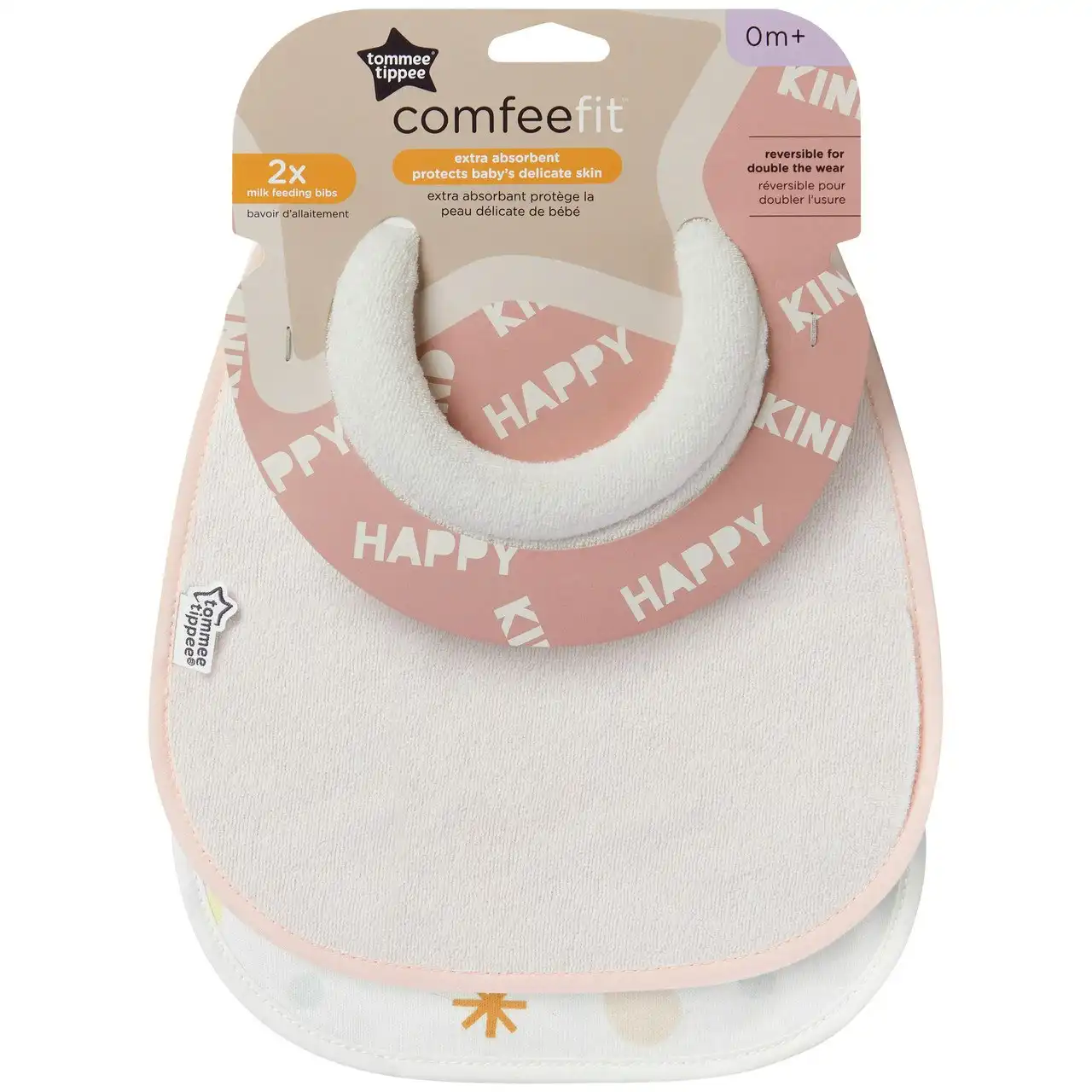 Tommee Tippee Milk Feeding Bibs, Comfeefit, Super Soft and Extra Absorbent, Adjustable and Reversible, OEXO-TEX Approved Material, Pack of 2