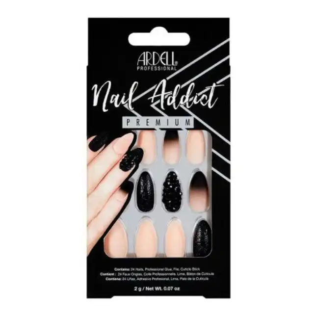 Ardell Nail Addict Premium Black Stud & Pink Ombre Press On Nails