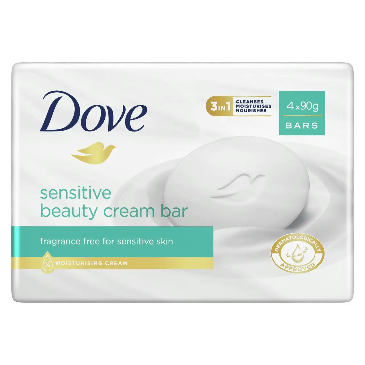 Dove  Beauty Cream Bar for soft, smooth, healthy-looking skin Sensitive with 1/4 moisturising cream 4 x 90 g