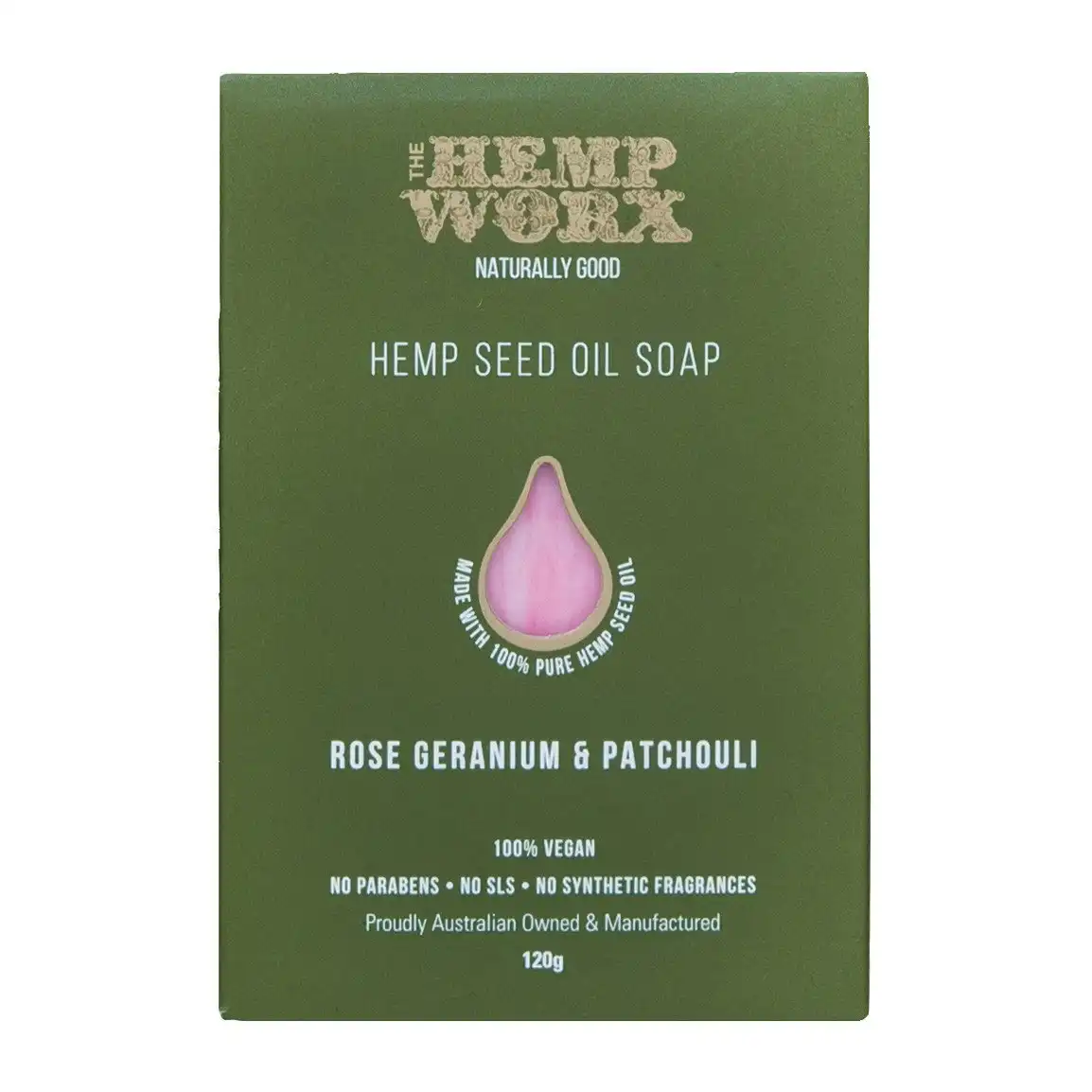 Hemp Worx Hemp Seed Oil Rose Geranium & Patchouli Soap 120g