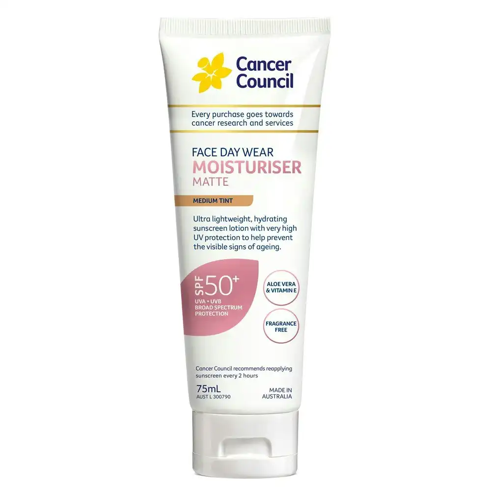 Cancer Council Face Day Wear Moisturiser in Medium Tint SPF50+ 75ml