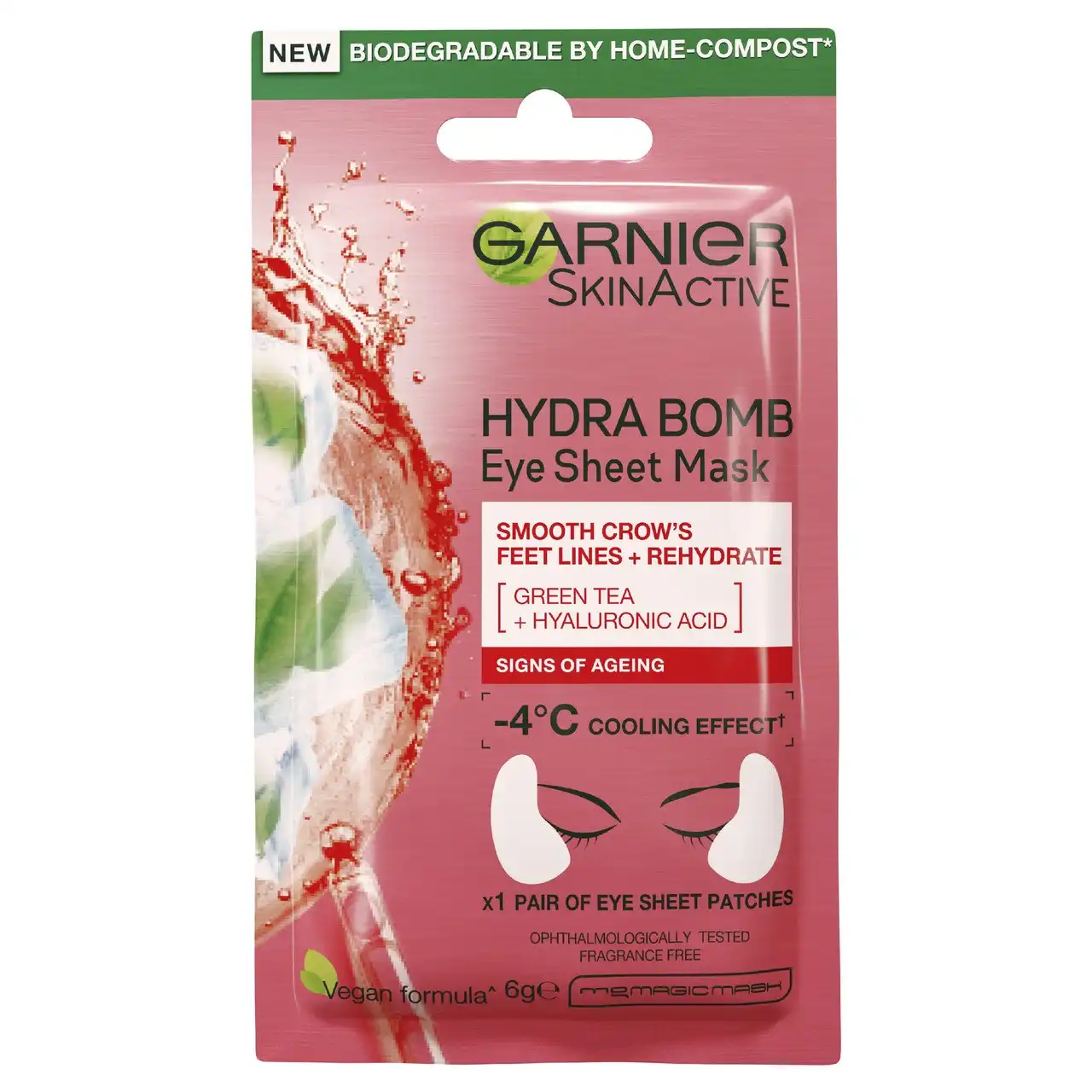 Garnier Hydra Bomb Hyaluronic Acid + Green Tea Anti Ageing Eye Sheet Mask  6g