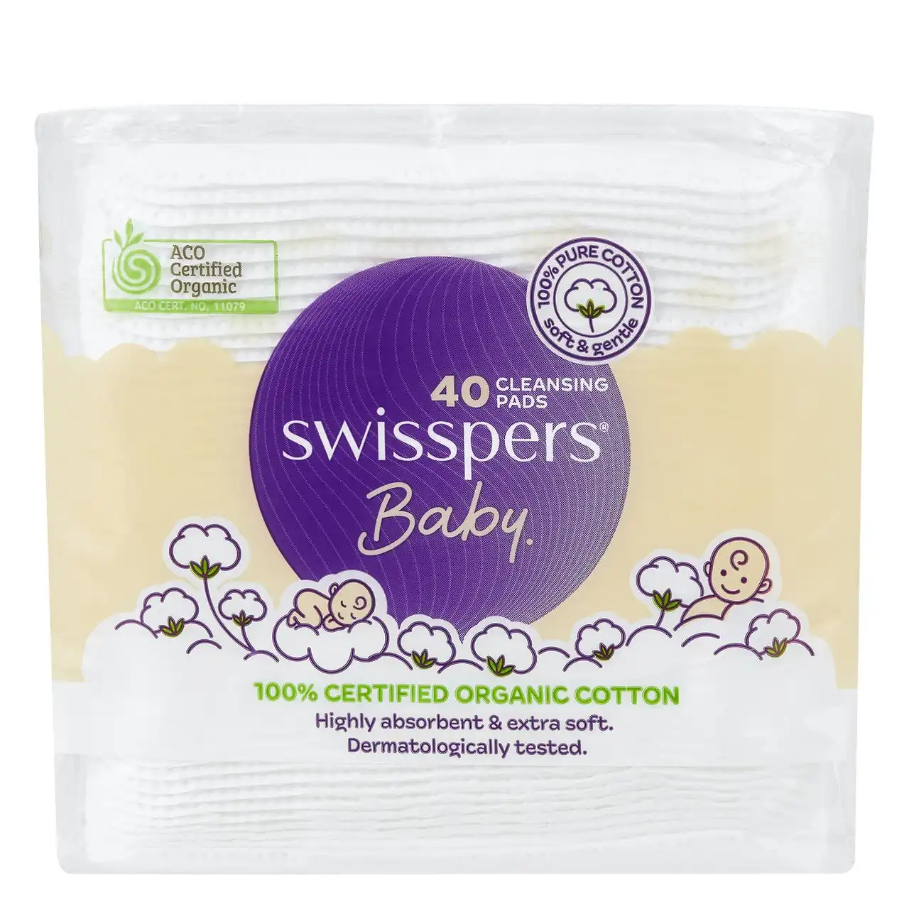 Swisspers Baby Organic Cotton Cleansing Pads 40 Pack