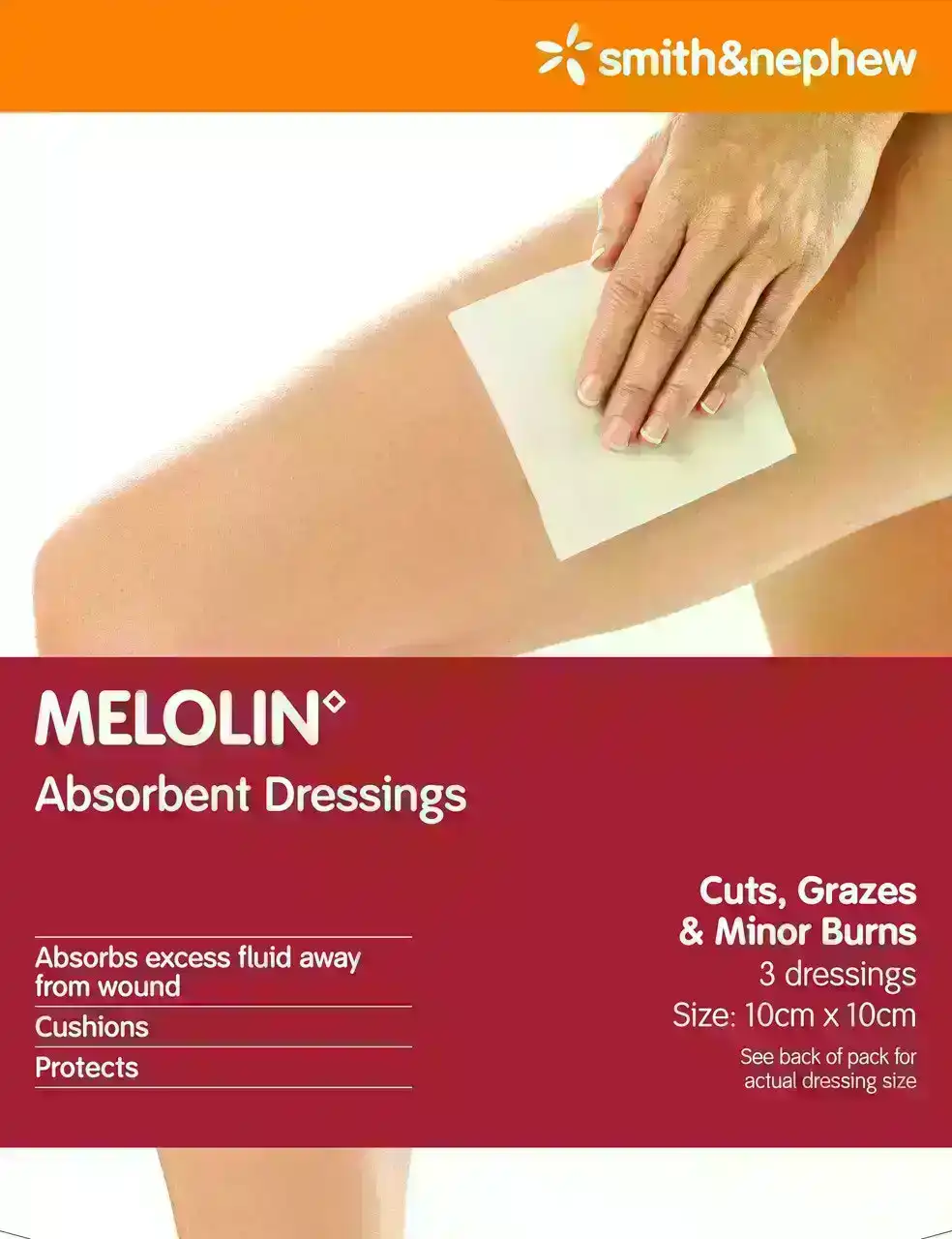 MELOLIN(TM) Low Adherent Absorbent Wound Dressing 10cm x 10cm 3/CS Pk