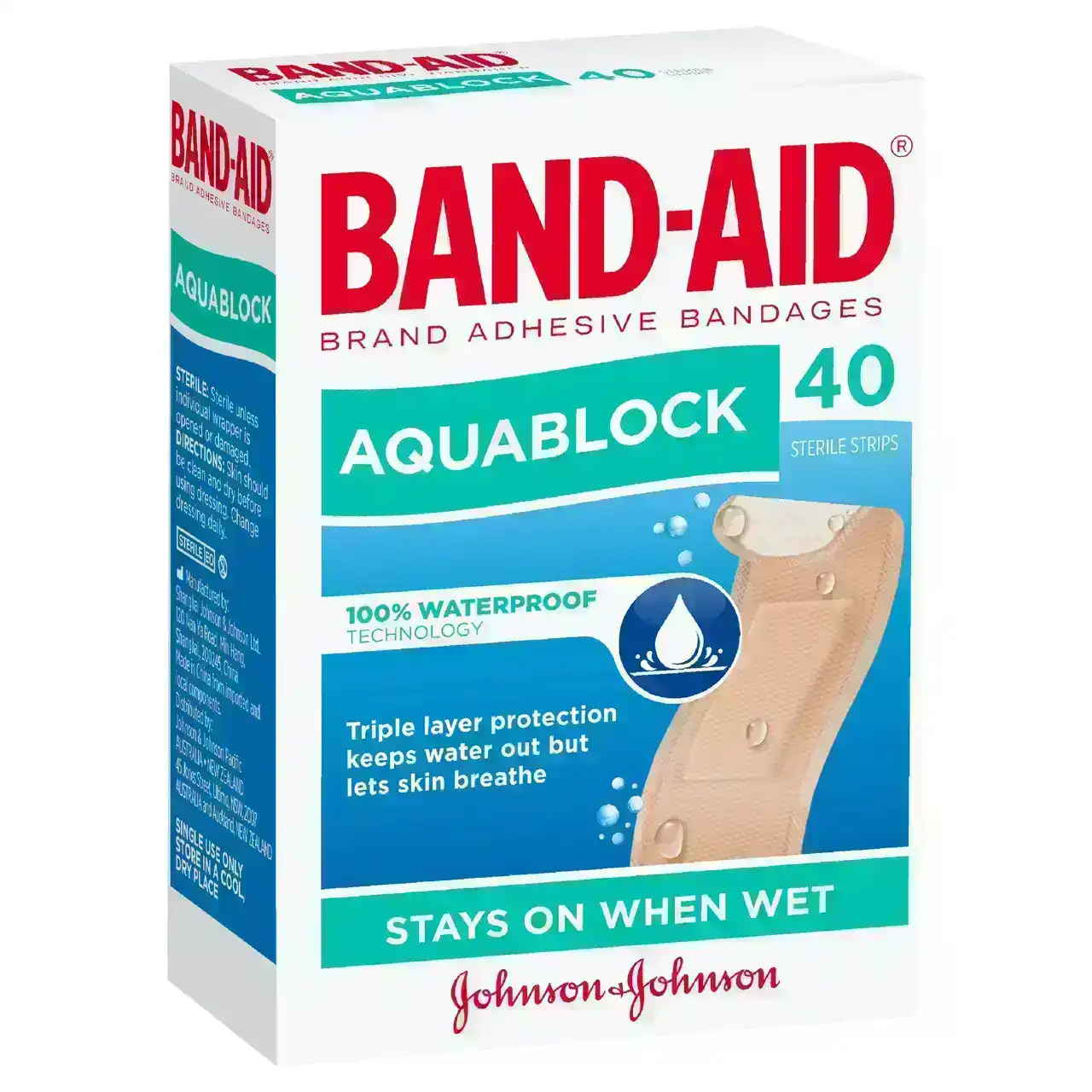 BAND-AID Waterproof Aquablock Sterile Strips 40 Pack