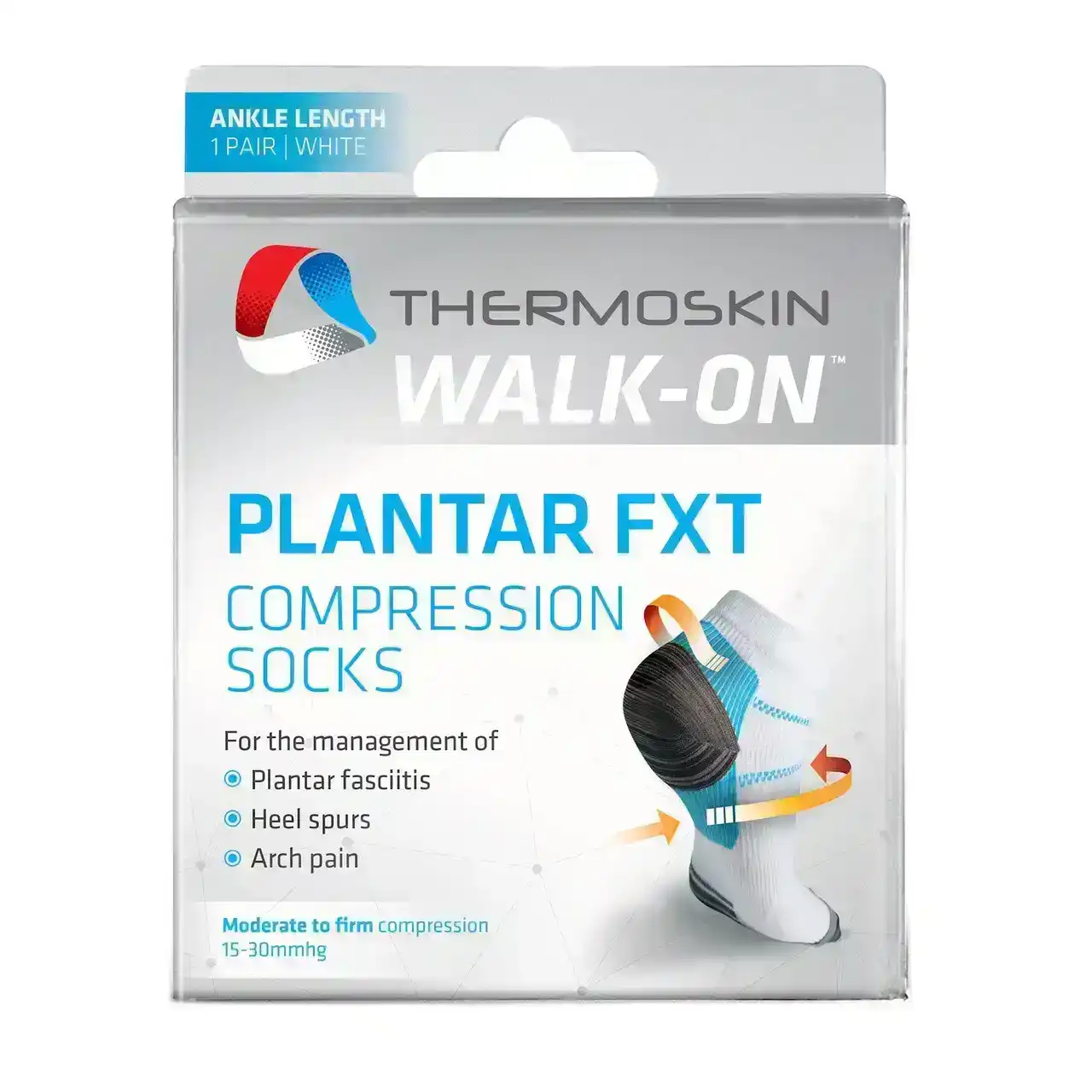 Thermoskin Walk-On Plantar FXT Compression Socks (White Ankle Length)
