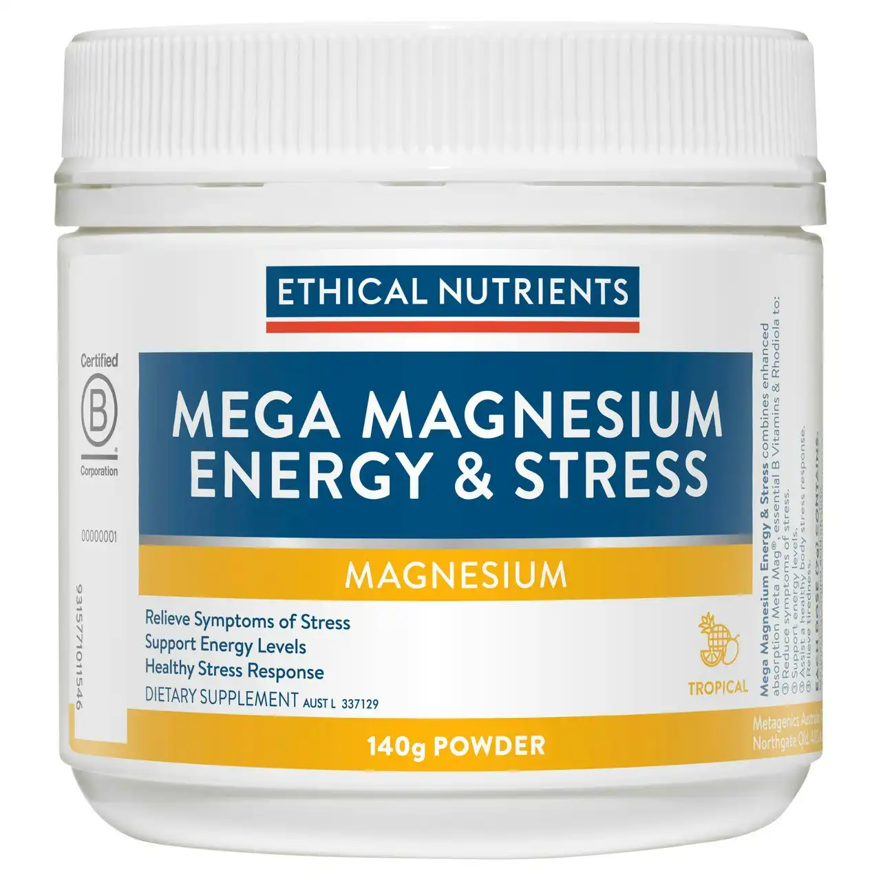 Ethical Nutrients Mega Magnesium Energy & Stress 140g Powder