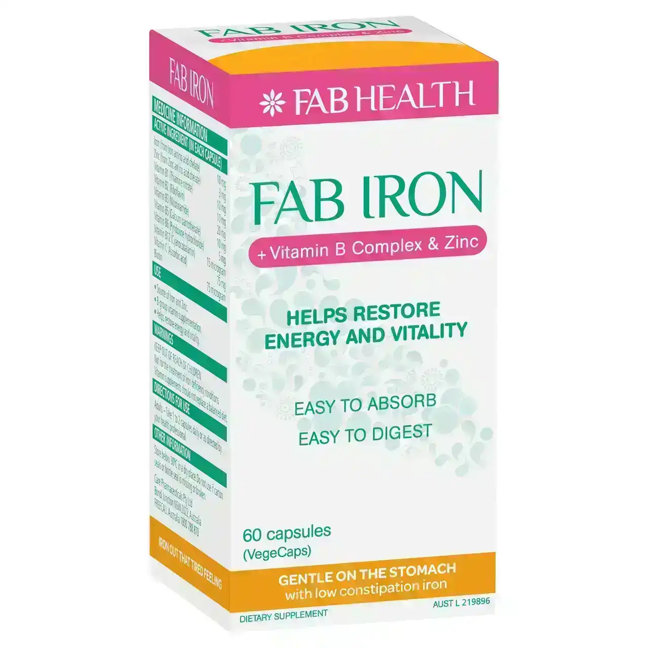 FAB IRON + Vitamin B Complex &amp; Zinc Capsules (60)