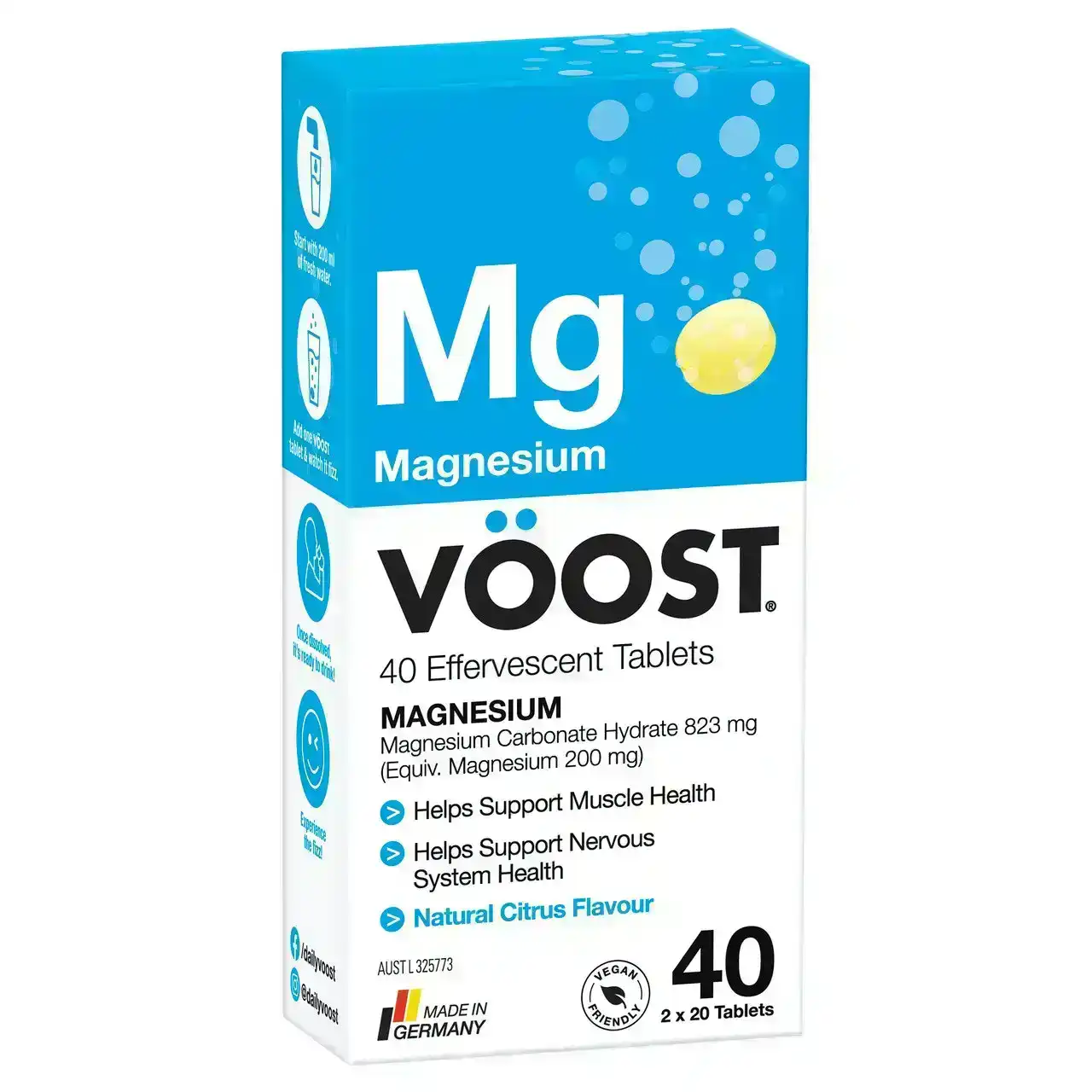 VOOST Magnesium Natural Citrus Effervescent Tablets 40 Pack
