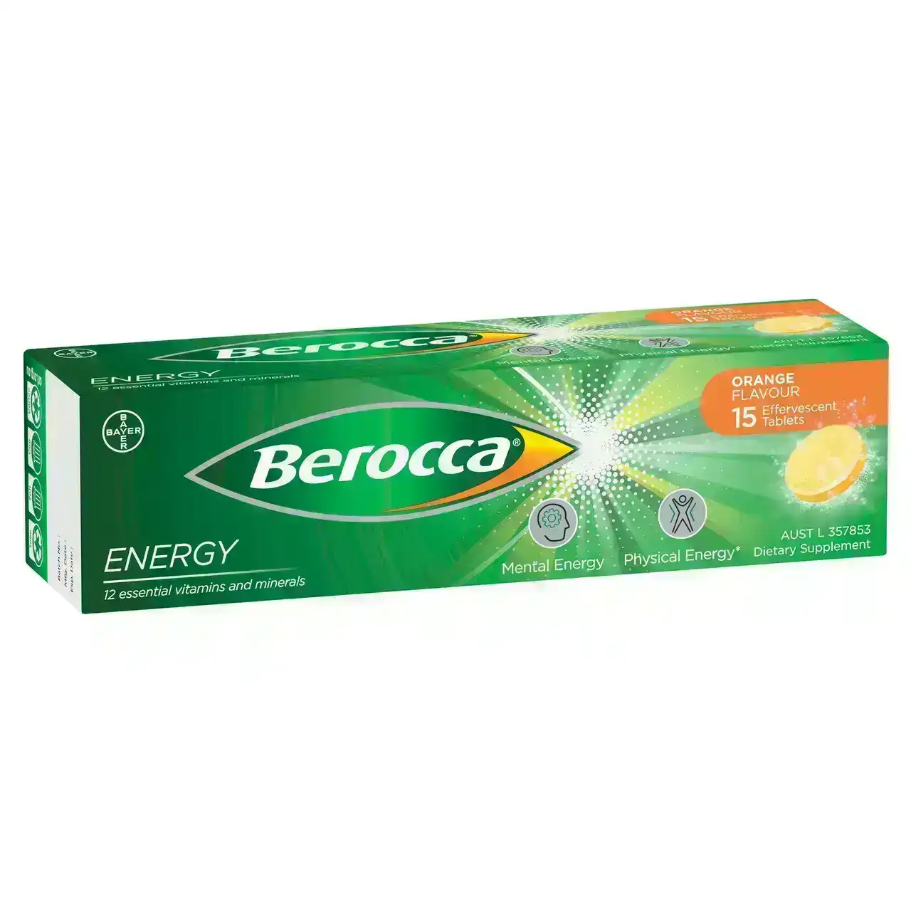 Berocca Energy Vitamin B &amp; C Orange Flavour Effervescent Tablets 15 Pack