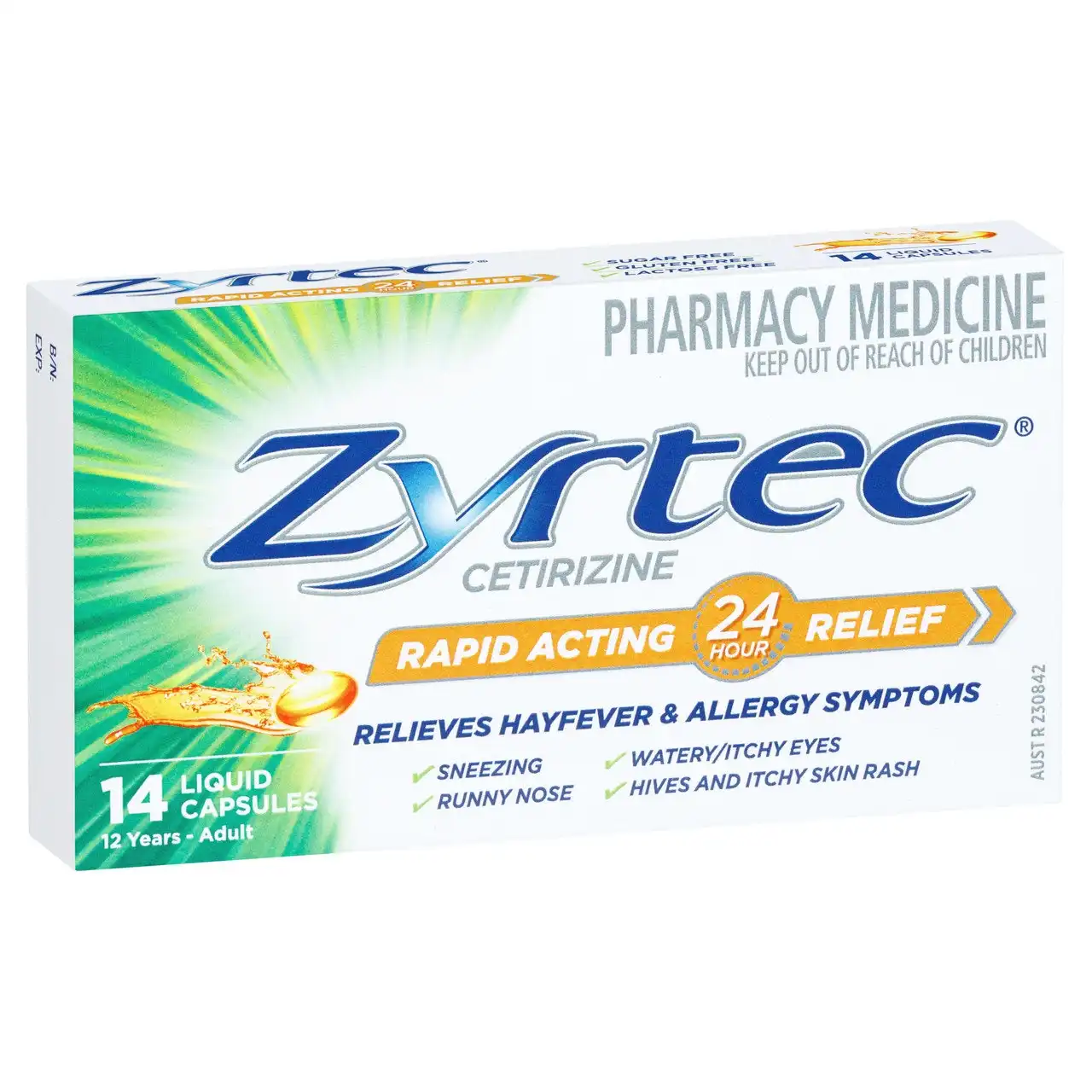 Zyrtec Rapid Acting Hayfever & Allergy Relief Antihistamine Liquid Capsules 14 Pack