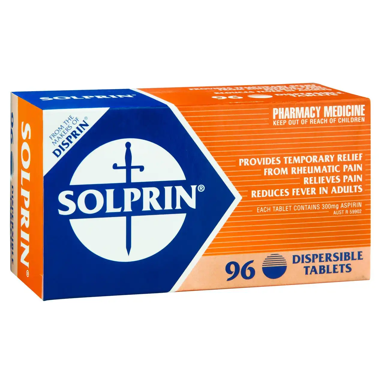 Solprin Pain and Fever Relief Dispersible Tablets 300mg Aspirin 96 pack