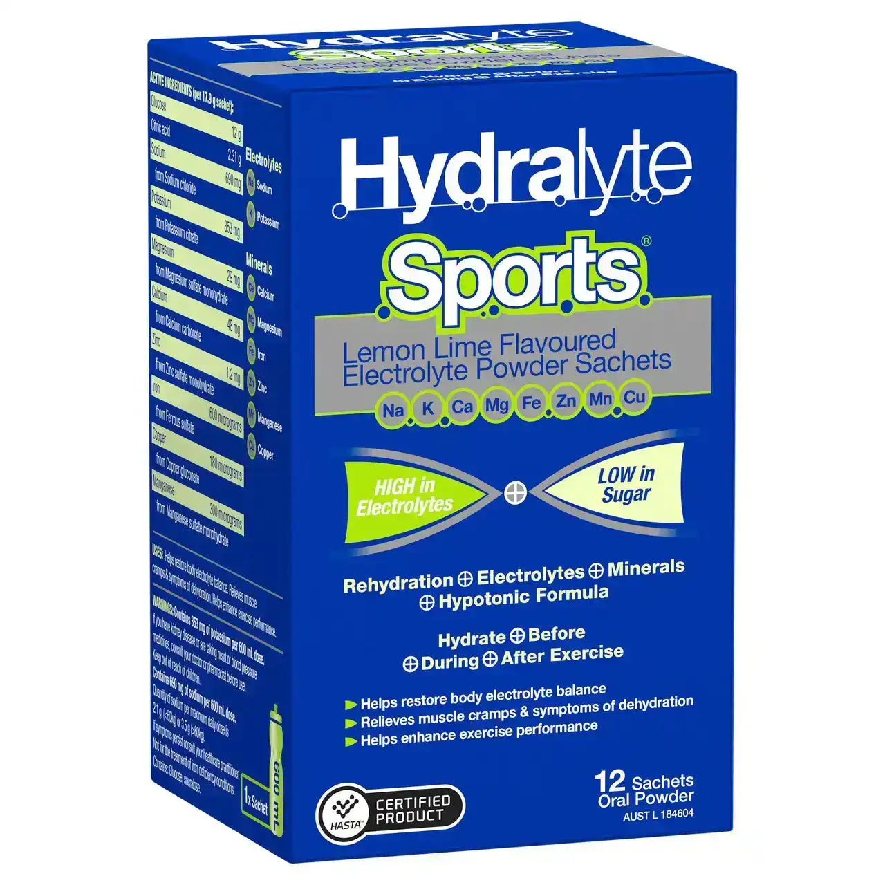 Hydralyte Sports Electrolyte Powder Lemon Lime Flavoured 12 Pack