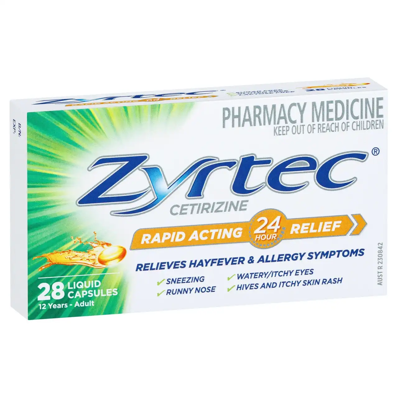 Zyrtec Rapid Acting Hayfever & Allergy Relief Antihistamine Liquid Capsules 28 Pack