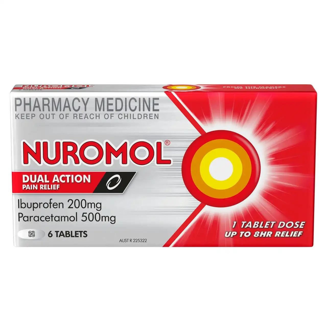 NUROMOL 200mg Strong Pain Relief Tablets Ibuprofen/500mg Paracetamol 6 pack
