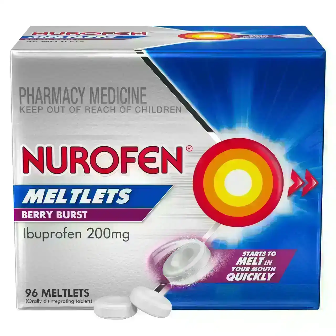 Nurofen Meltlets Pain Relief Berry Burst 200mg Ibuprofen 96 Value Pack