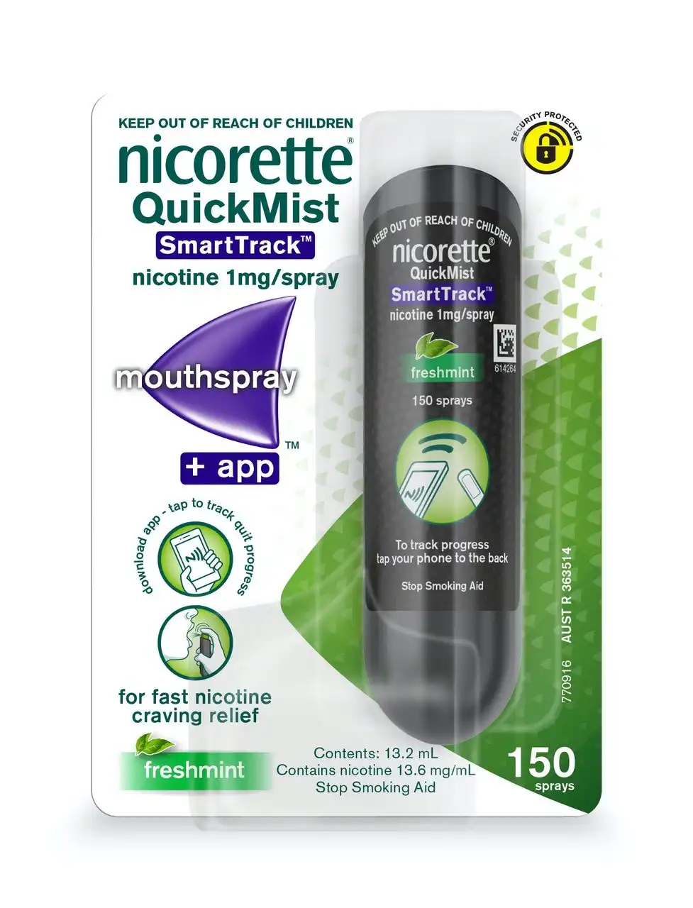 Nicorette Quit Smoking QuickMist SmartTrack Nicotine Mouth Spray Freshmint 150 Pack