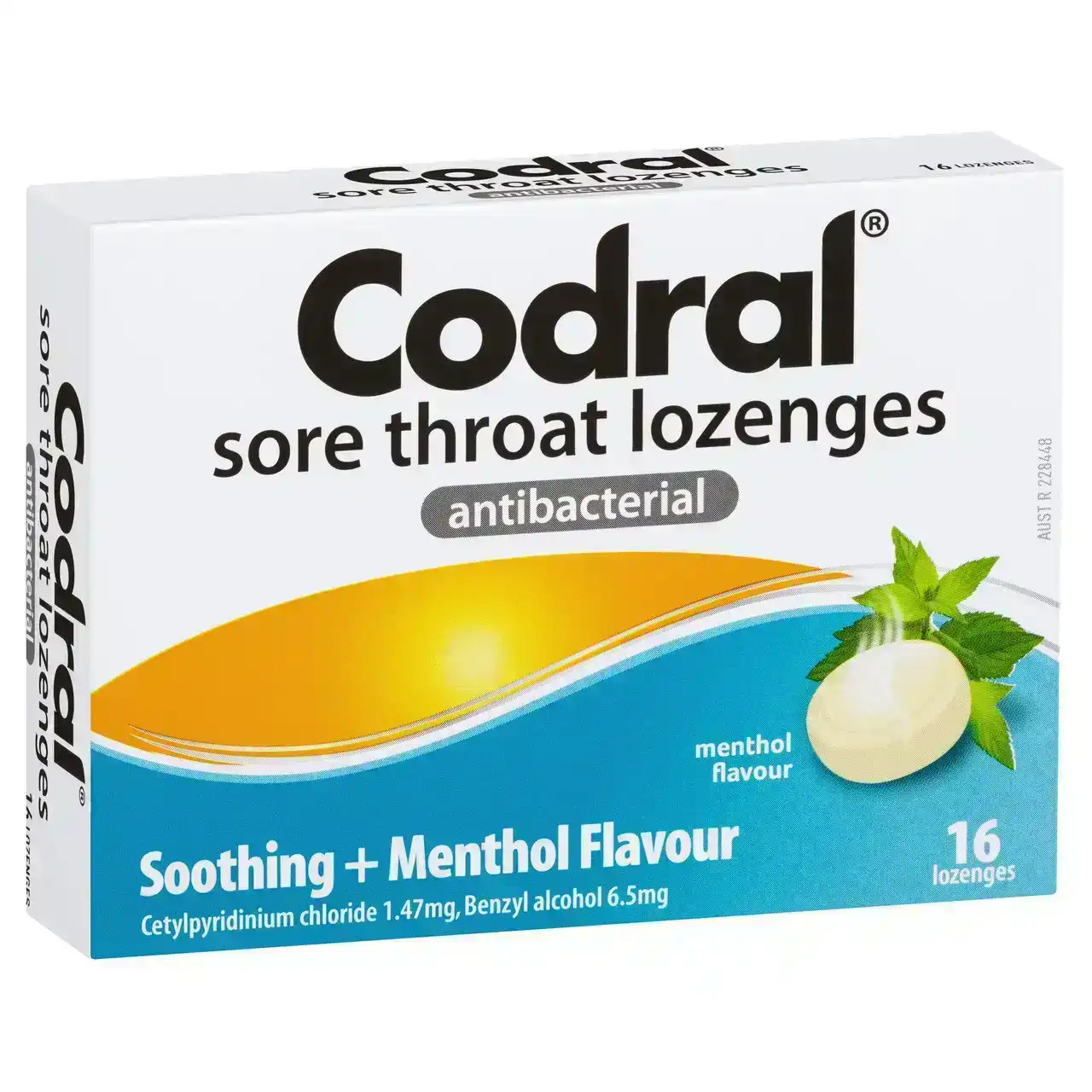 CODRAL Sore Throat Relief Lozenges Antibacterial Menthol 16 Pack