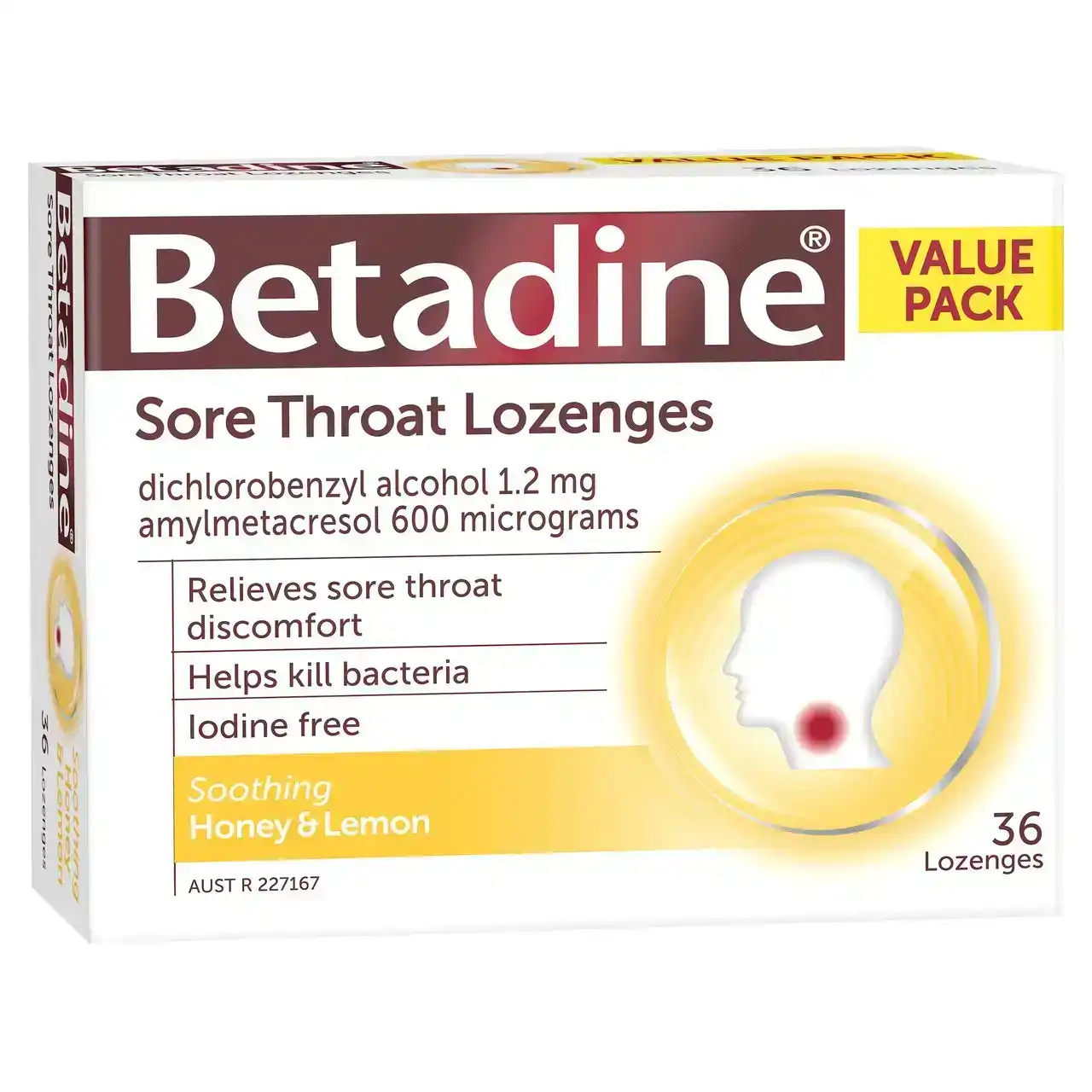 Betadine Sore Throat Lozenges Honey &amp; Lemon 36 Pack