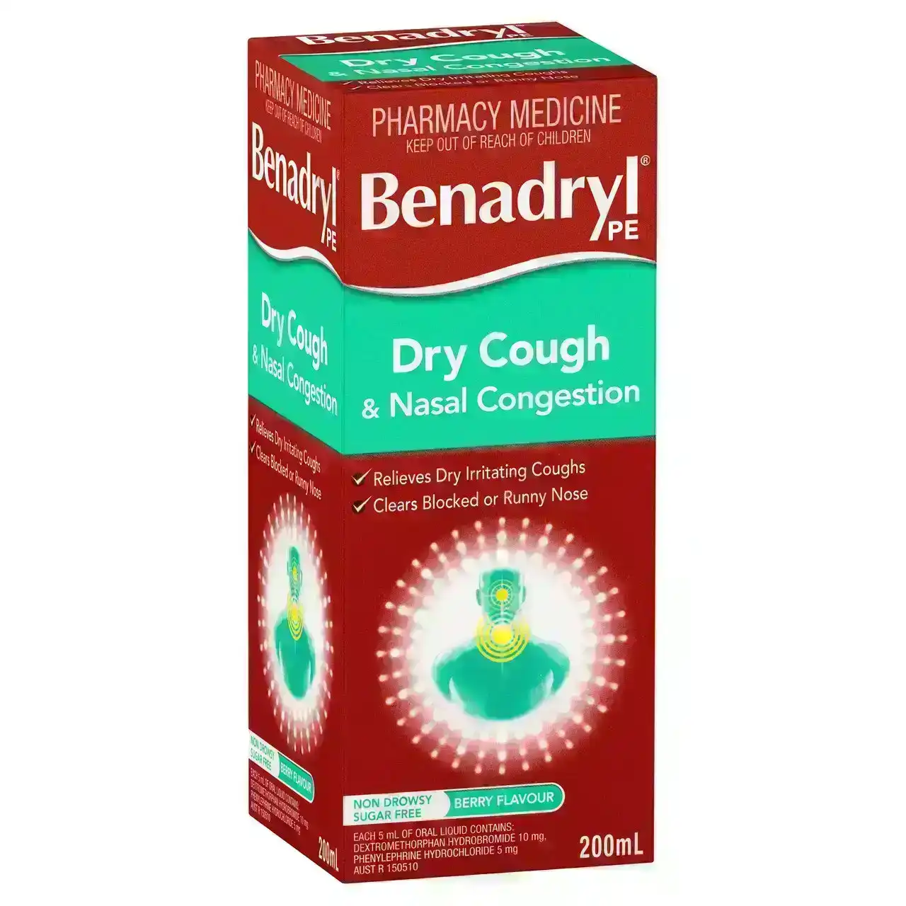 Benadryl PE Dry Cough &amp; Nasal Congestion Liquid Berry Flavour 200mL