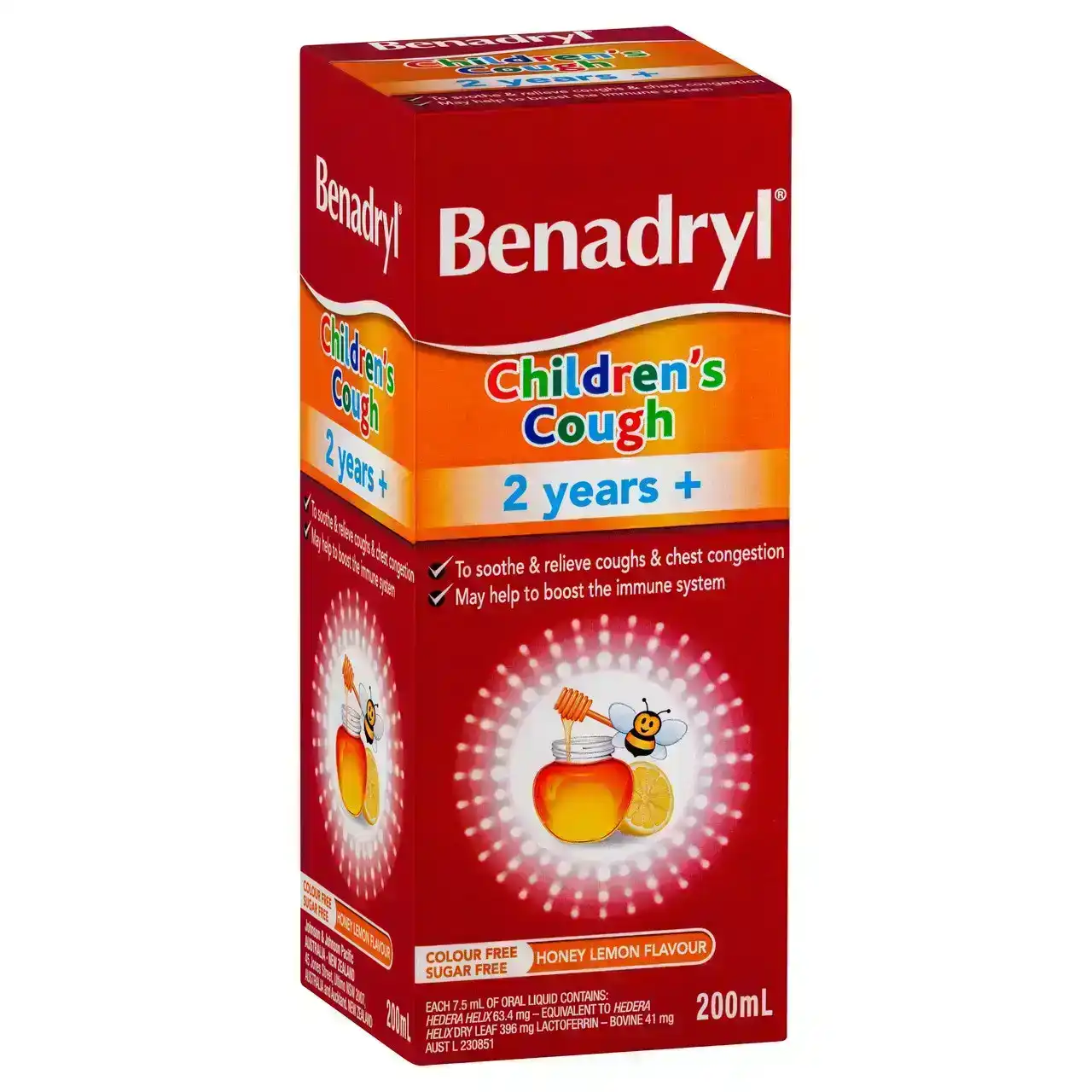 Benadryl Children&#39;s Cough Liquid Honey Lemon Flavour 200mL