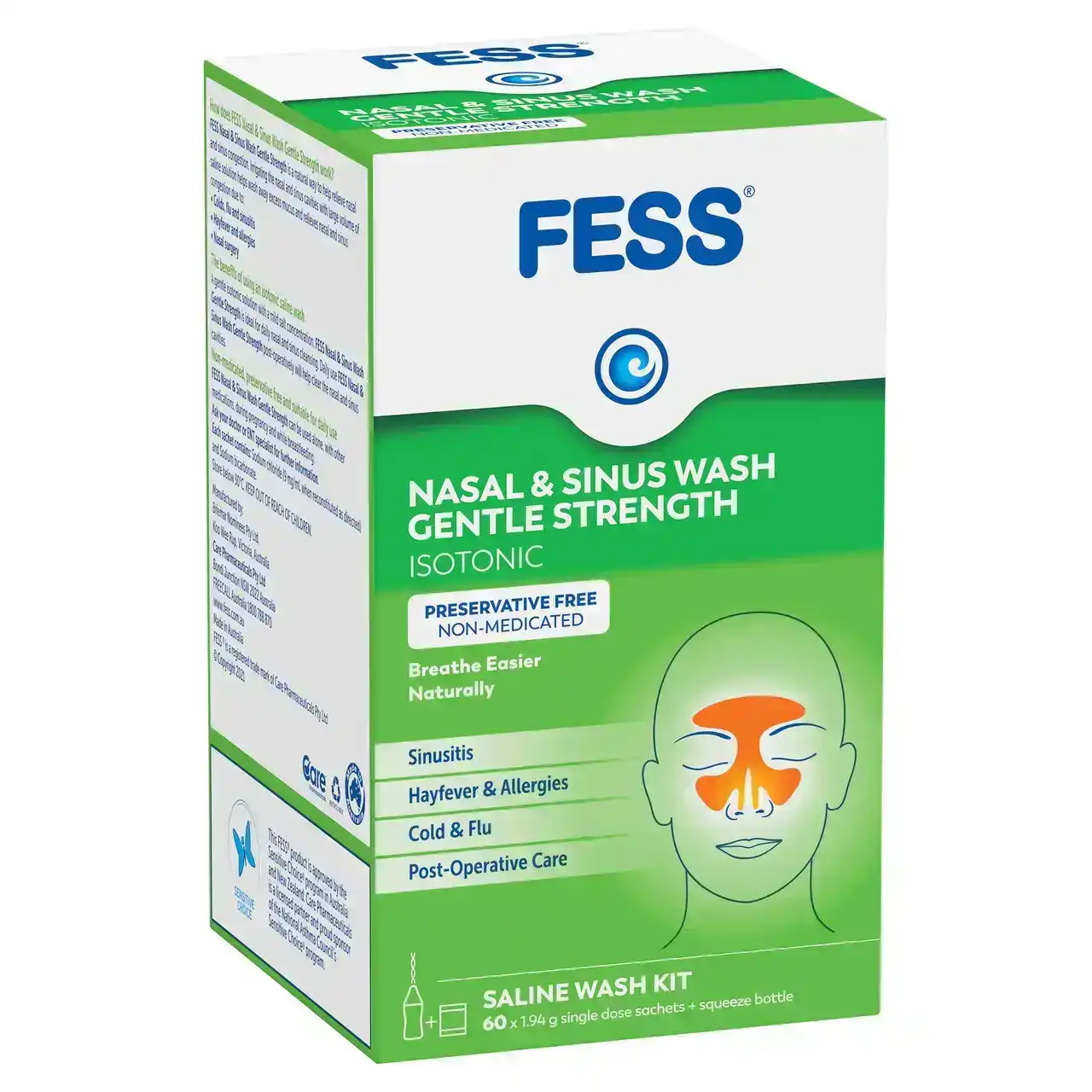 FESS Nasal &amp; Sinus Wash Gentle Strength Saline Wash Kit 60 Pack