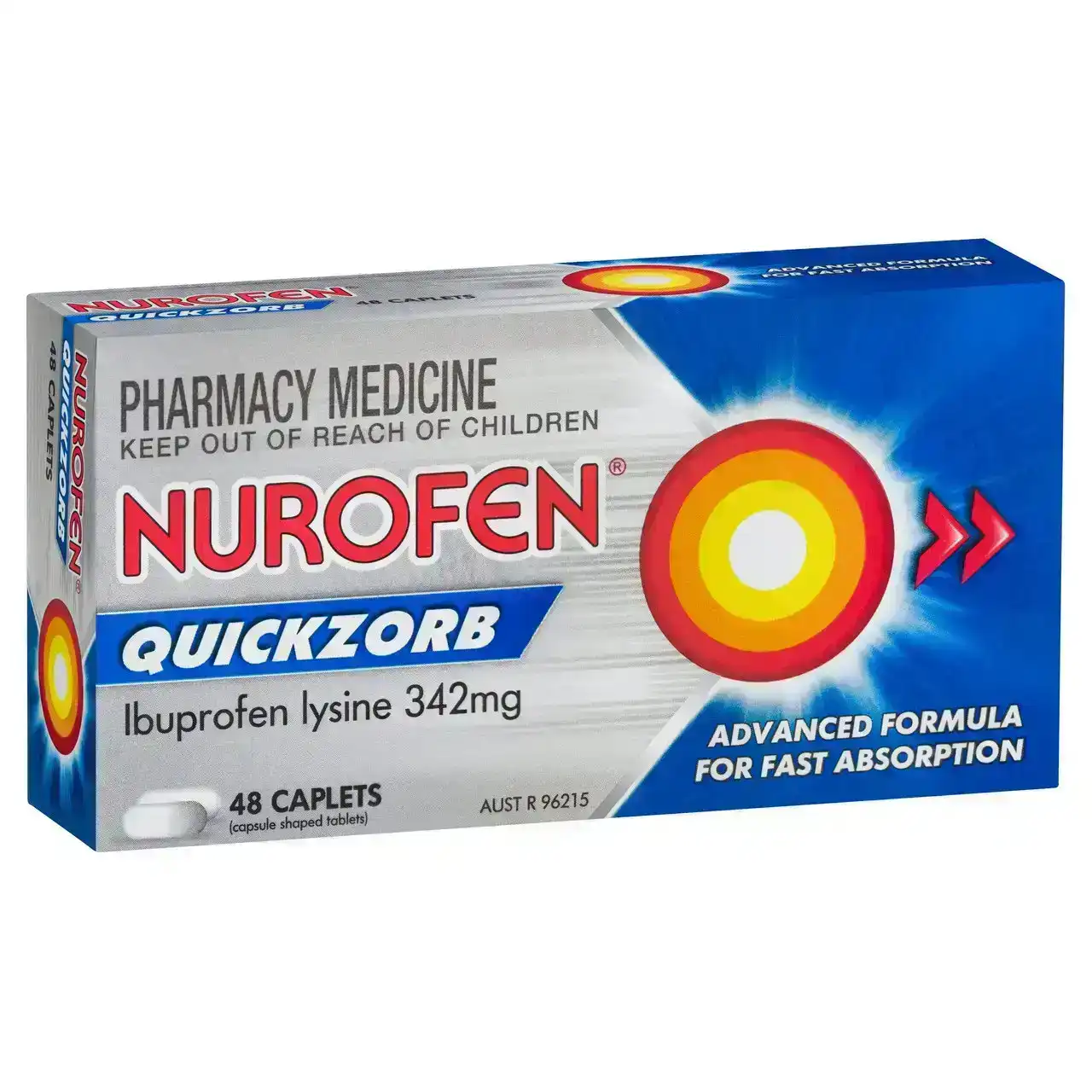 Nurofen Quickzorb Quick Pain Relief Caplets 342mg Ibuprofen 48 pack