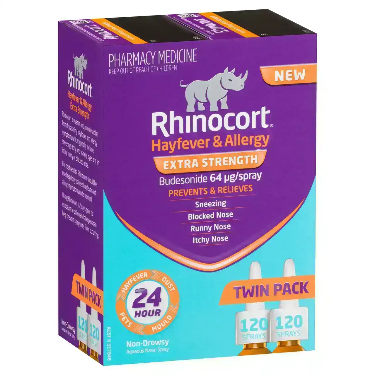 Rhinocort Extra Strength Non-Drowsy 24 Hour Hayfever &amp; Allergy Relief Nasal Spray Twin Pack 2 x 120 Sprays