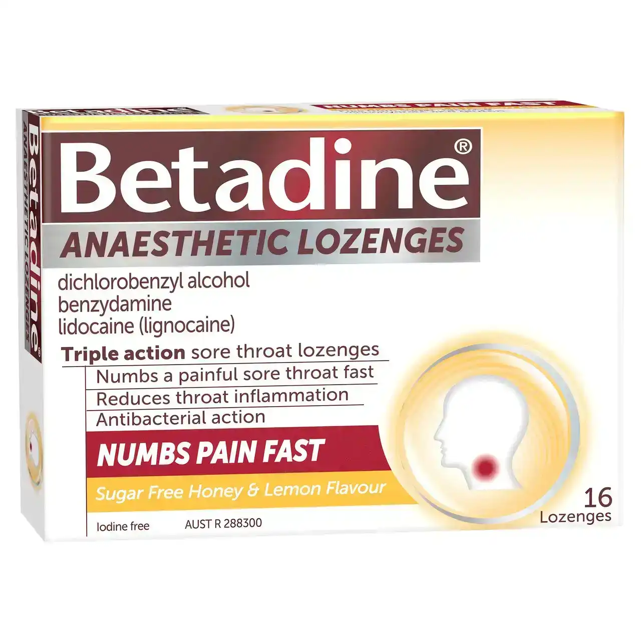 Betadine Anaesthetic Lozenges Honey &amp; Lemon 16 Pack