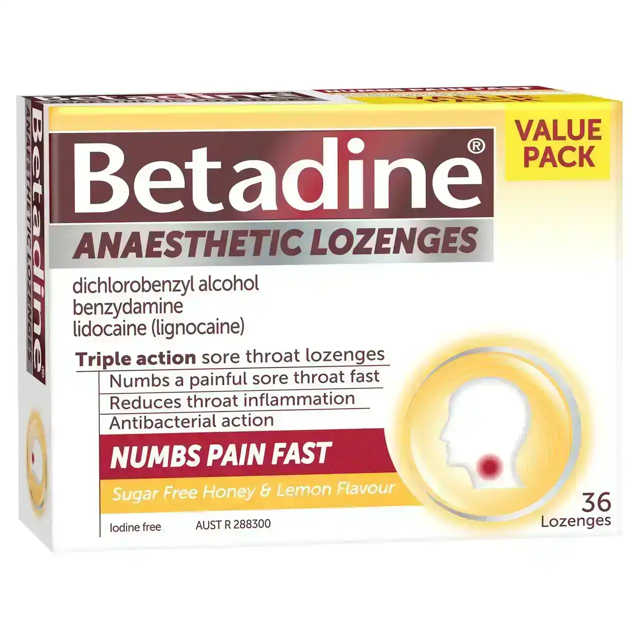Betadine Anaesthetic Lozenges Honey &amp; Lemon 36 Pack